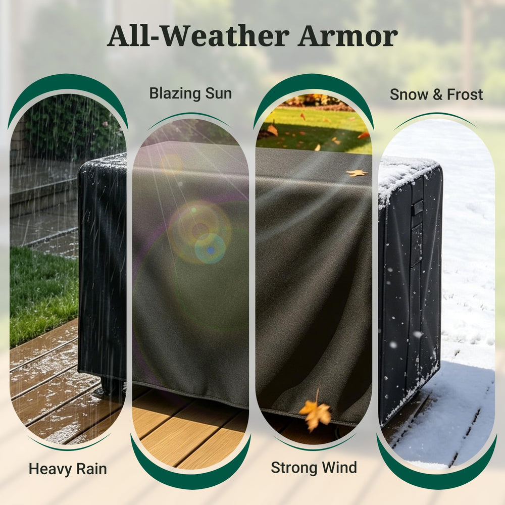 MR. COVER on patio prep station in lifestyle scene shielding from sun and rain