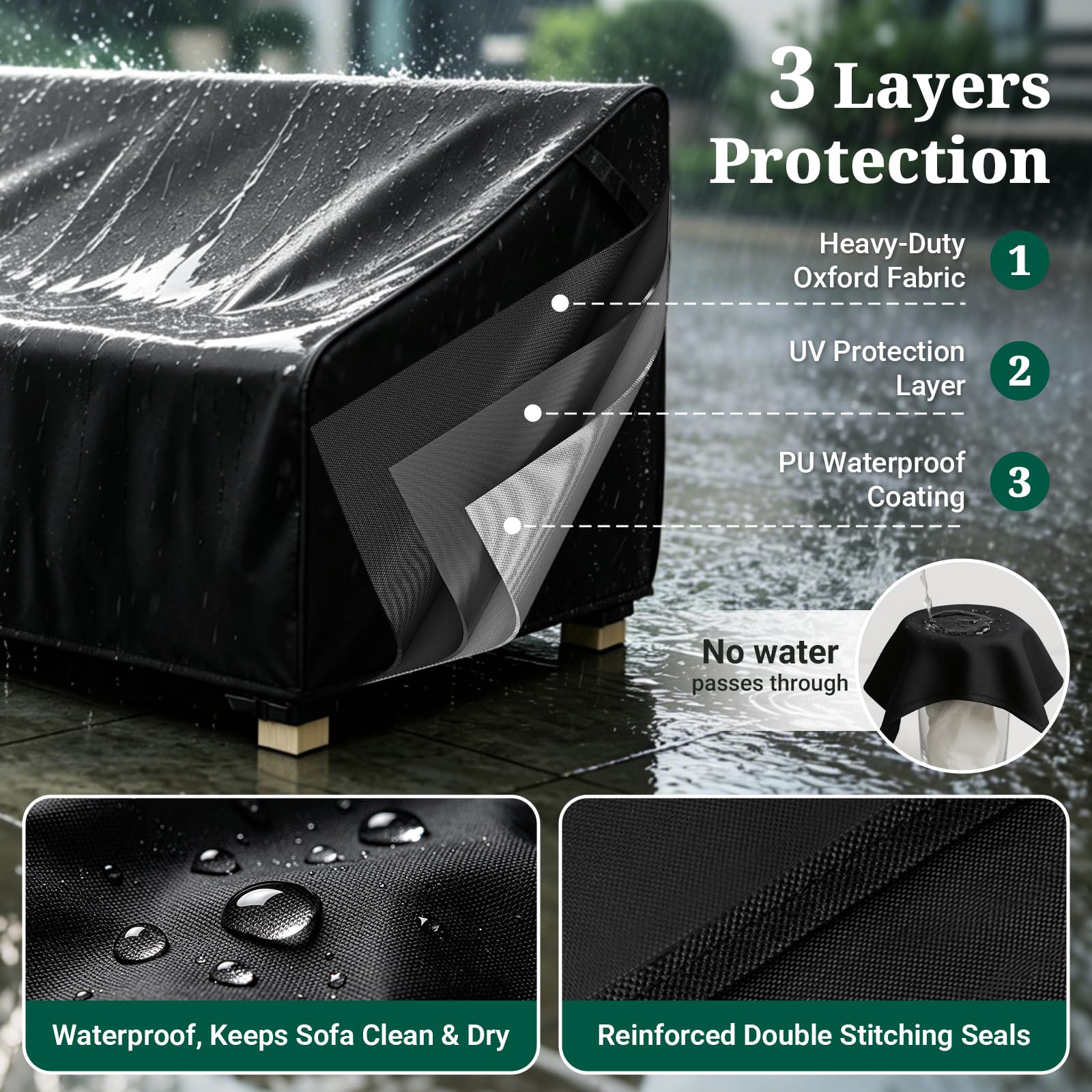 MR. COVER fitted on patio sofa in lifestyle setting protecting furniture outdoors