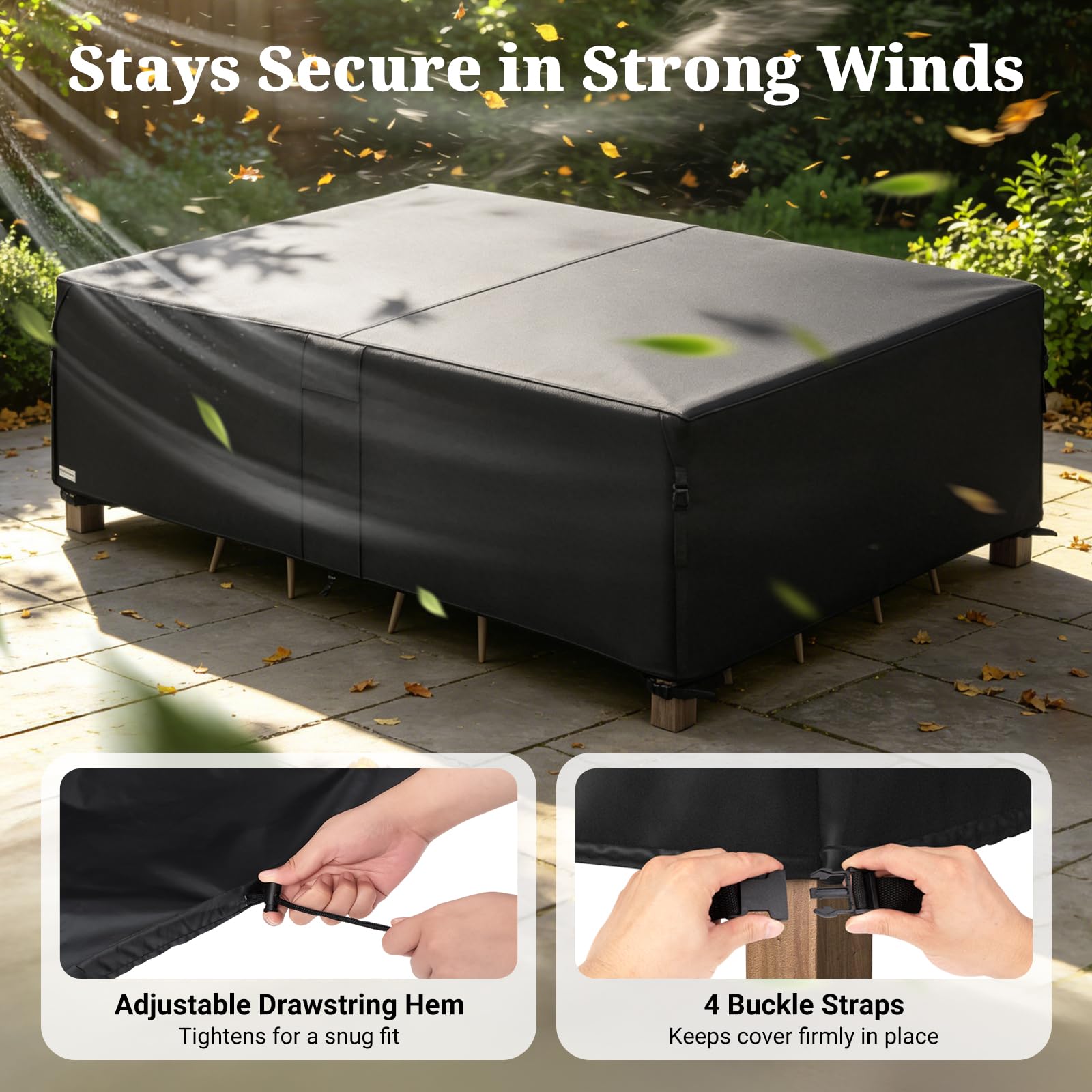 MR. COVER cover on dining set showing size fit and scale for large patios