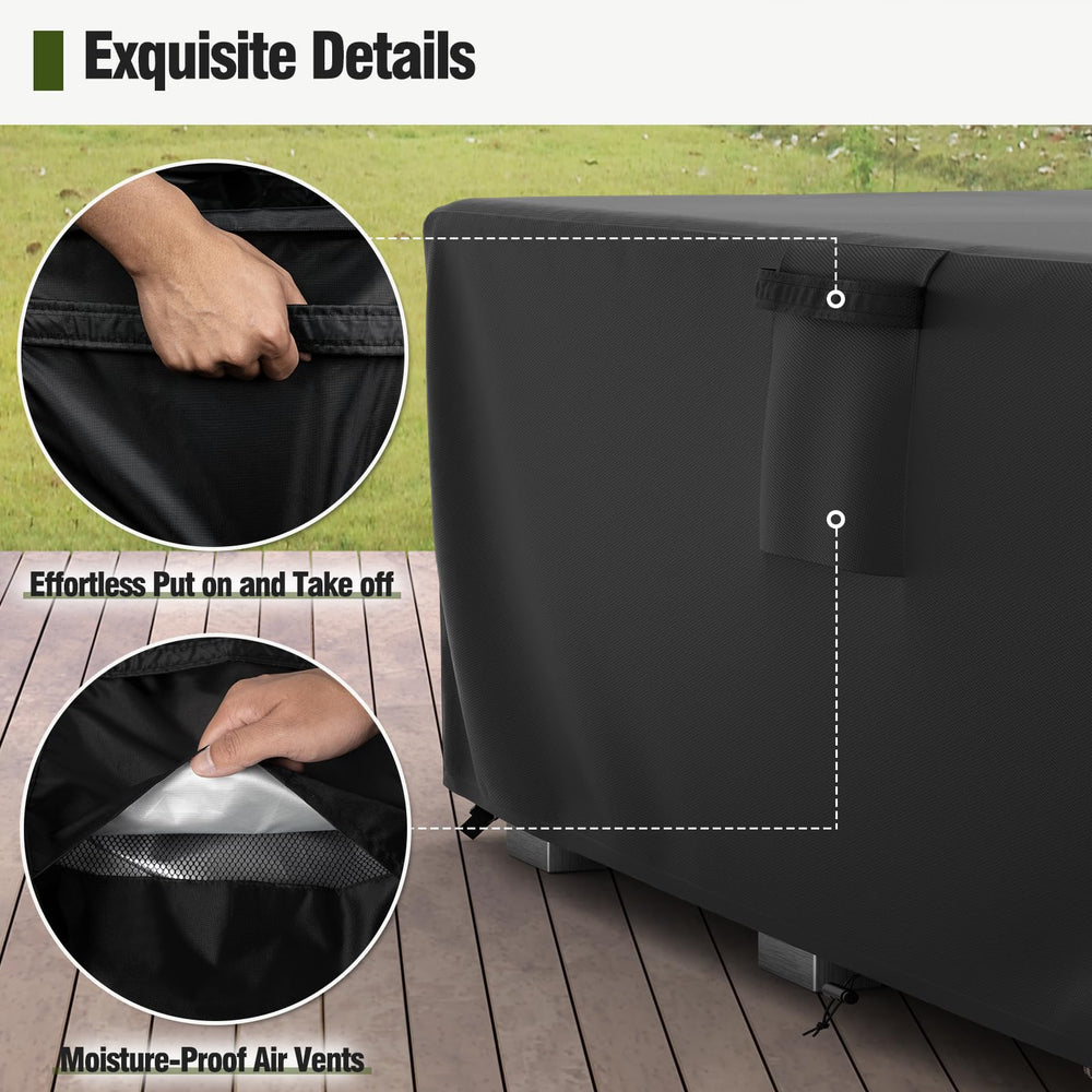 MR. COVER click-close straps and clips securing cover against winds