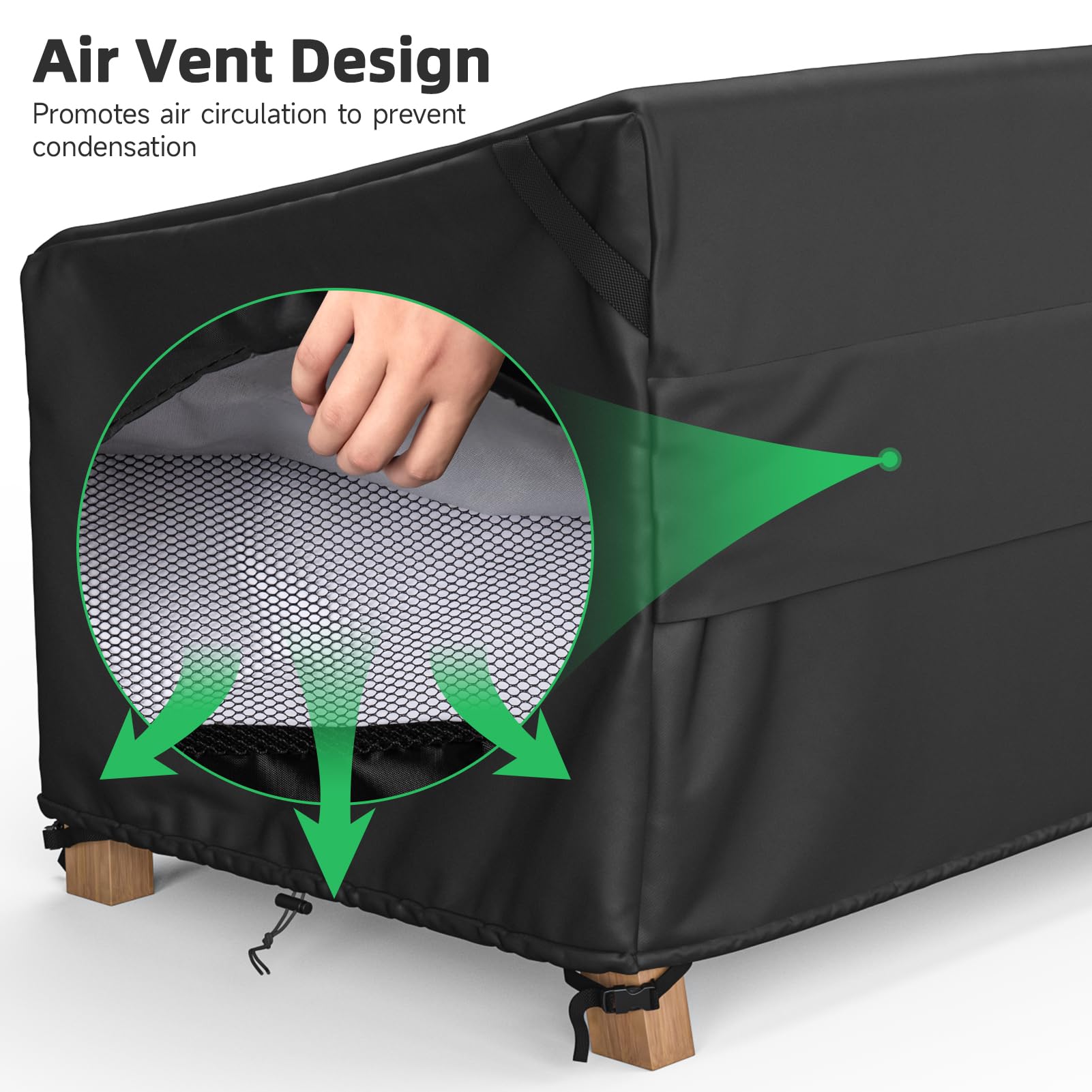 MR. COVER air vent closeup illustrating reduced condensation and improved airflow underneath