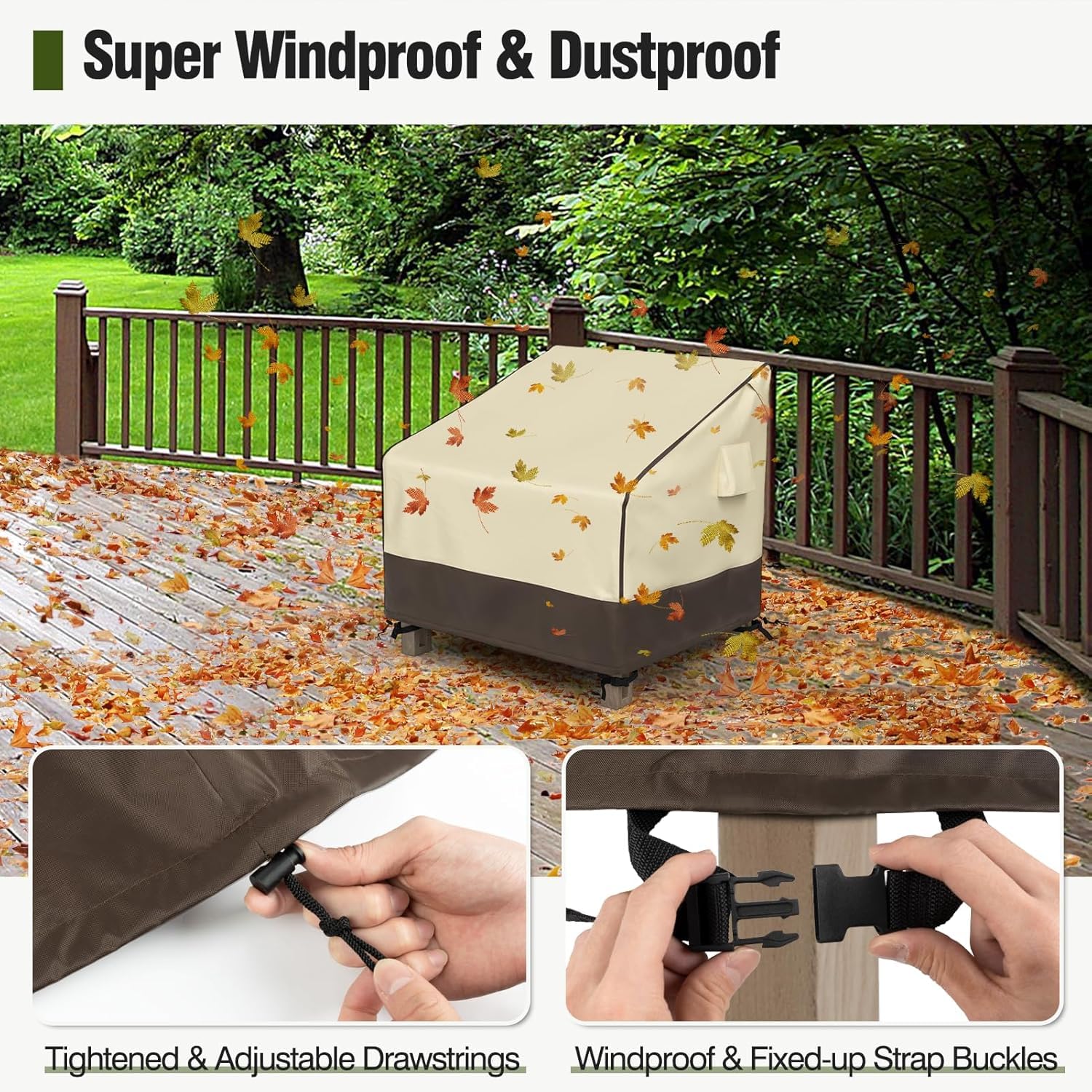 MR. COVER drawstring and straps securing cover against wind