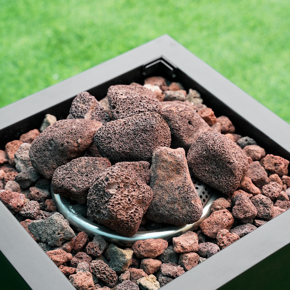 Mr. Fireglass lava rocks in a pond setup showing porous media supporting water feature health