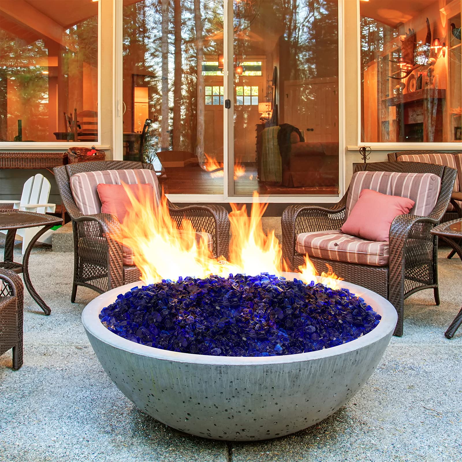 Mr. Fireglass used in patio setting illustrating modern style and long-lasting decorative appeal