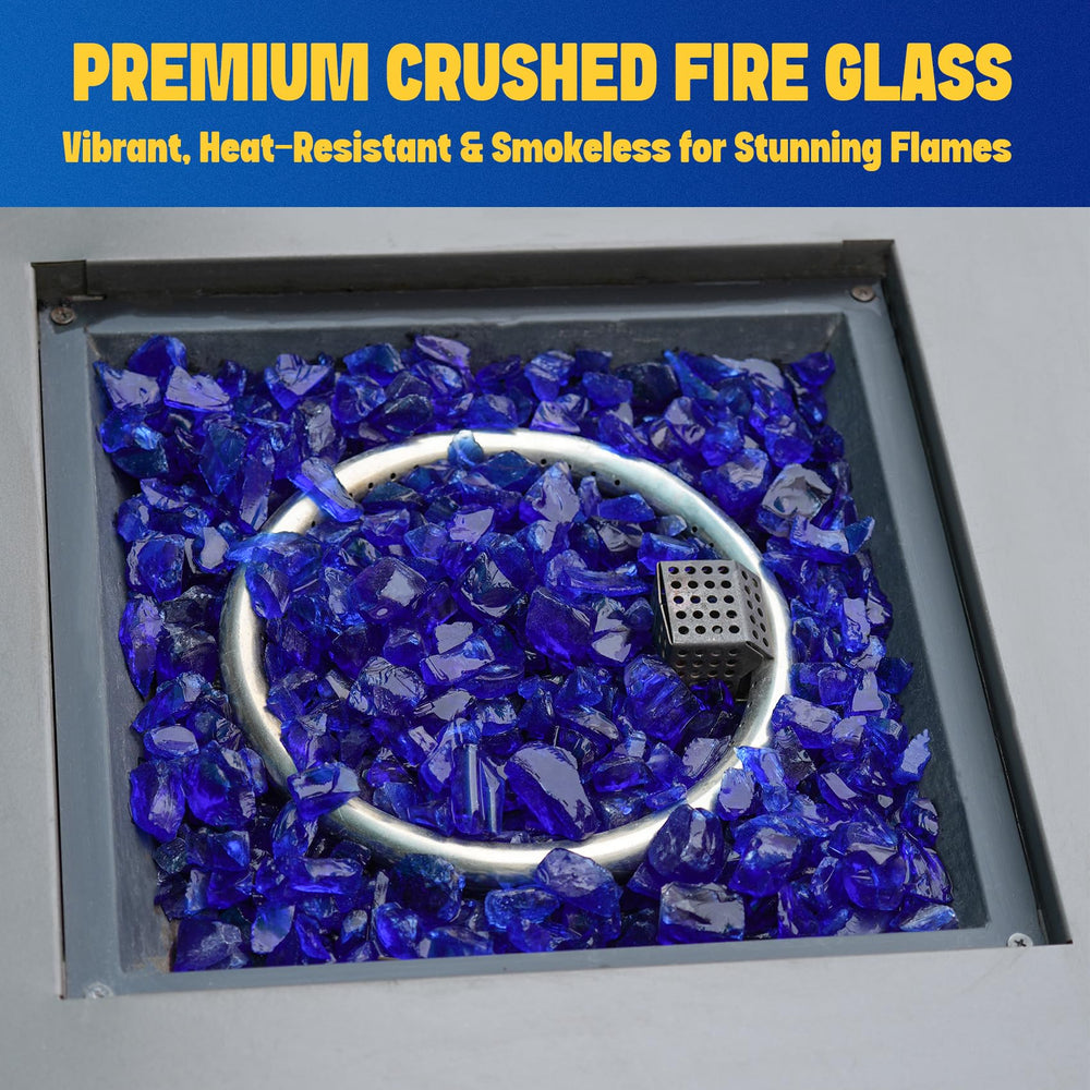 Mr. Fireglass next to a ruler showing 0.79–1 inch size for optimal airflow and flame clarity