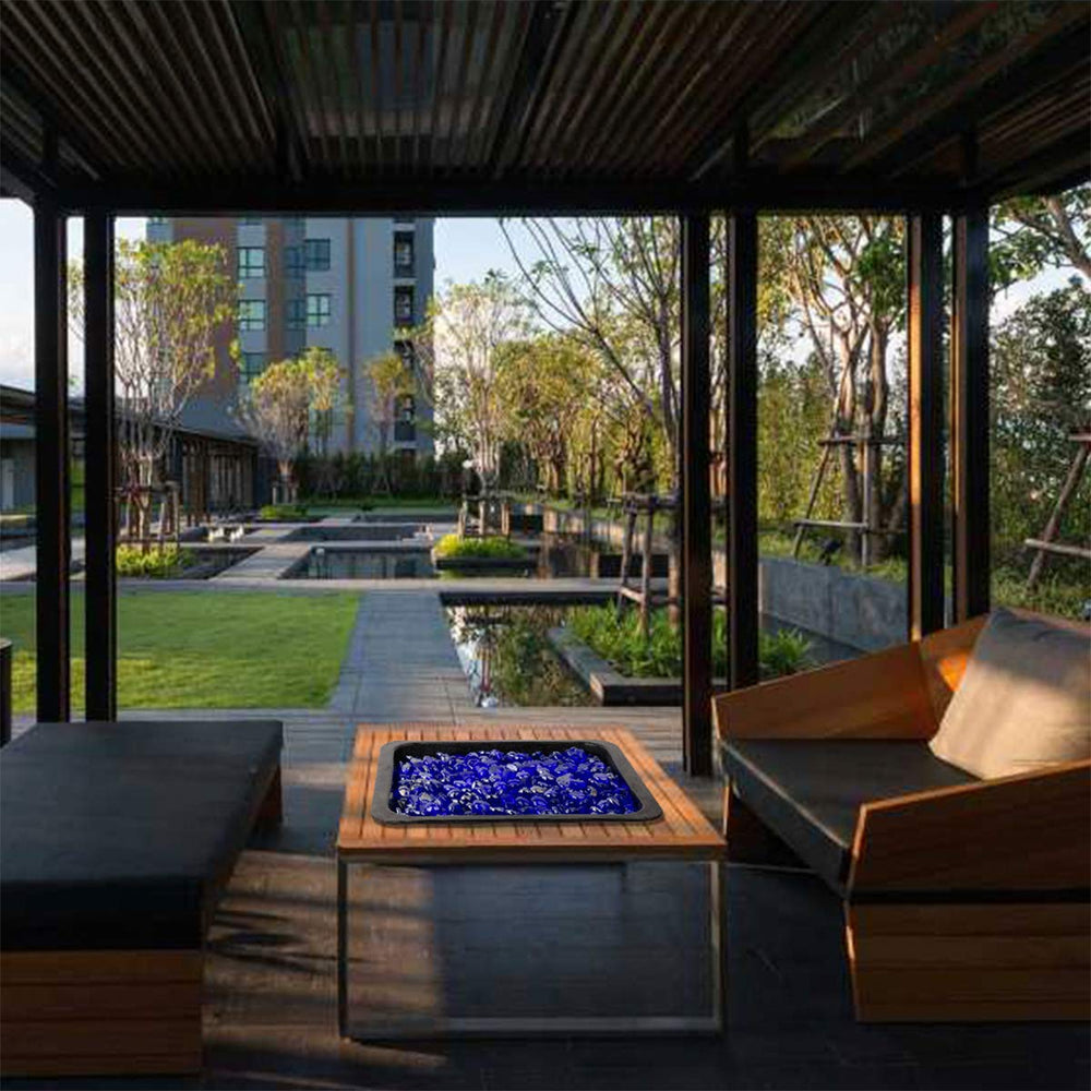 Water feature with Mr. Fireglass beads adding color and low-maintenance decoration