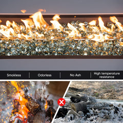 Mr. Fireglass installed in a fire pit at night with vivid flame reflection and ambiance