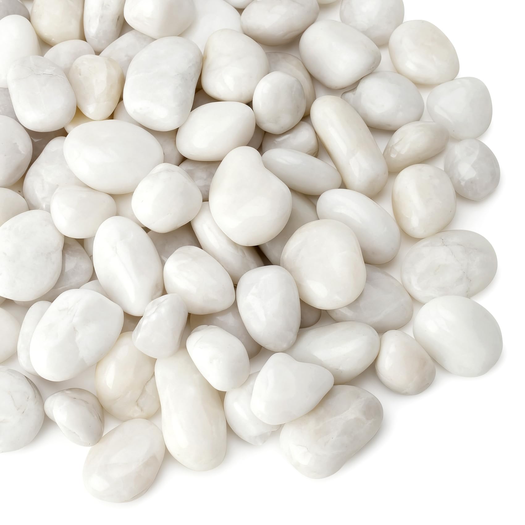Mr. Fireglass front bag showing product weight and white pebbles benefit clear organization