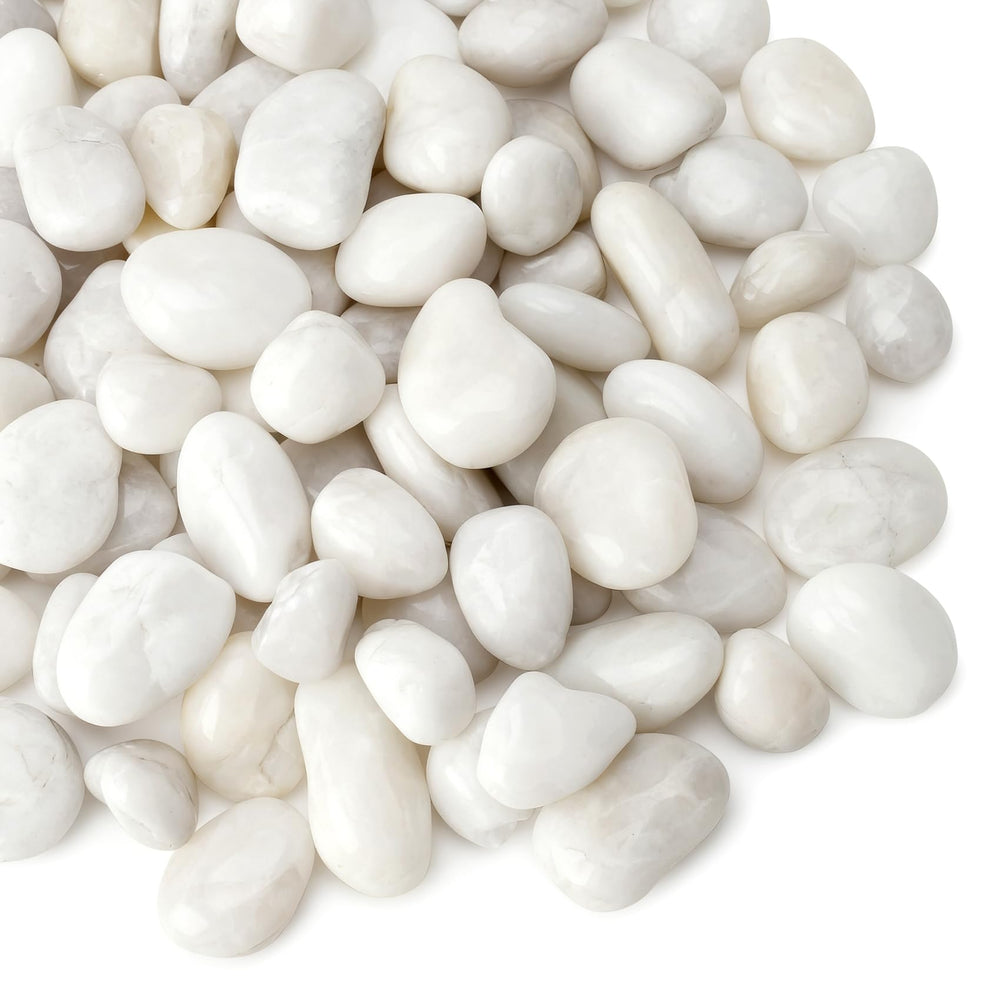 Mr. Fireglass front bag showing product weight and white pebbles benefit clear organization