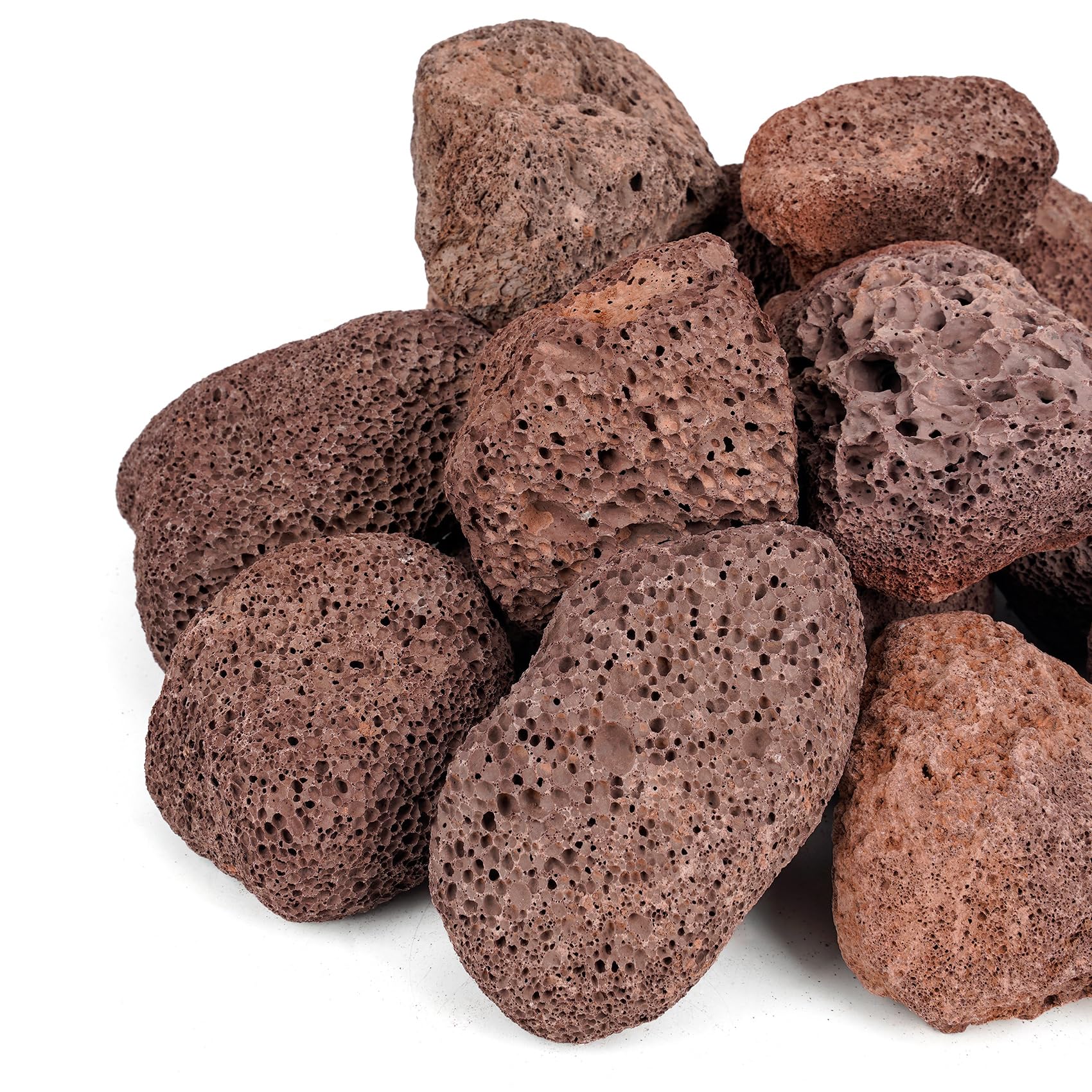 Mr. Fireglass bag of red lava rock granules showing product packaging and benefit - easy heat media
