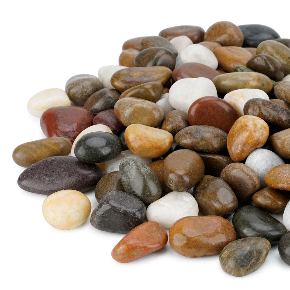 Mr. Fireglass front of bag showing 10 lb packaging and mixed natural pebbles benefit durability