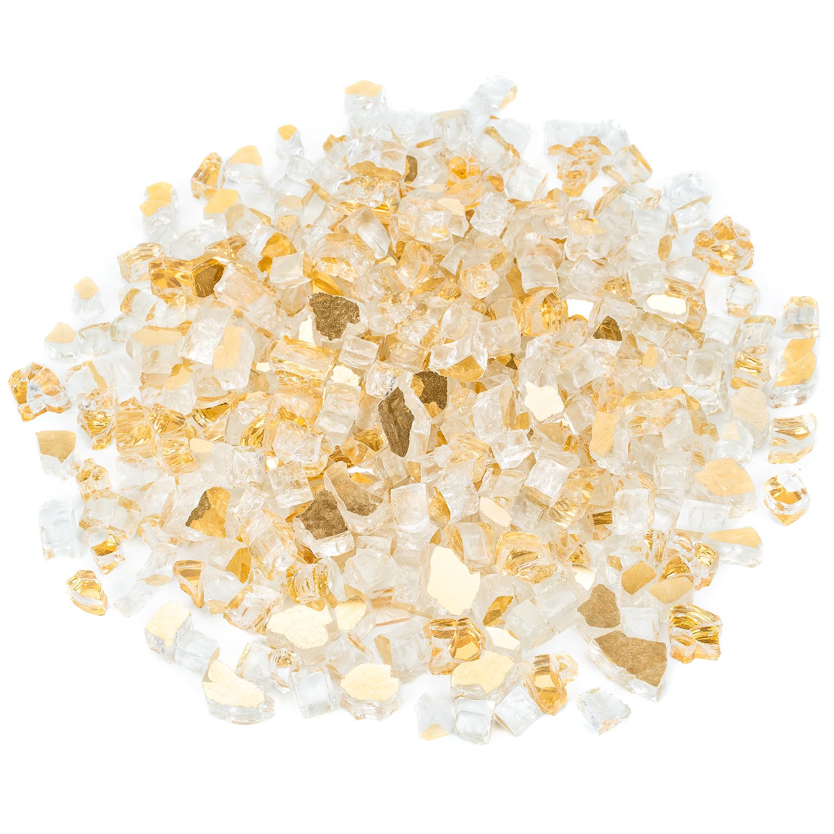 Mr. Fireglass gold close-up texture highlighting reflective mirror-backed pieces