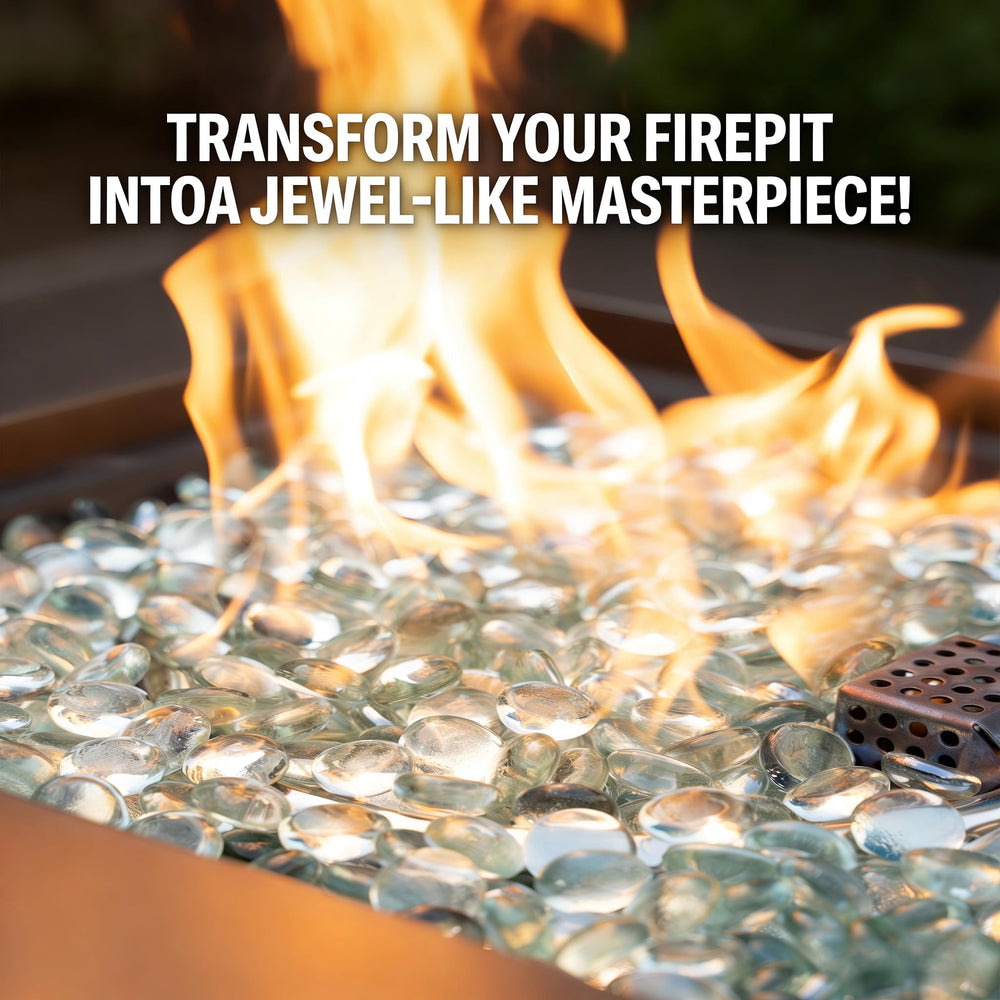Mr. Fireglass beads in a lit fire pit showing brighter, cleaner flames