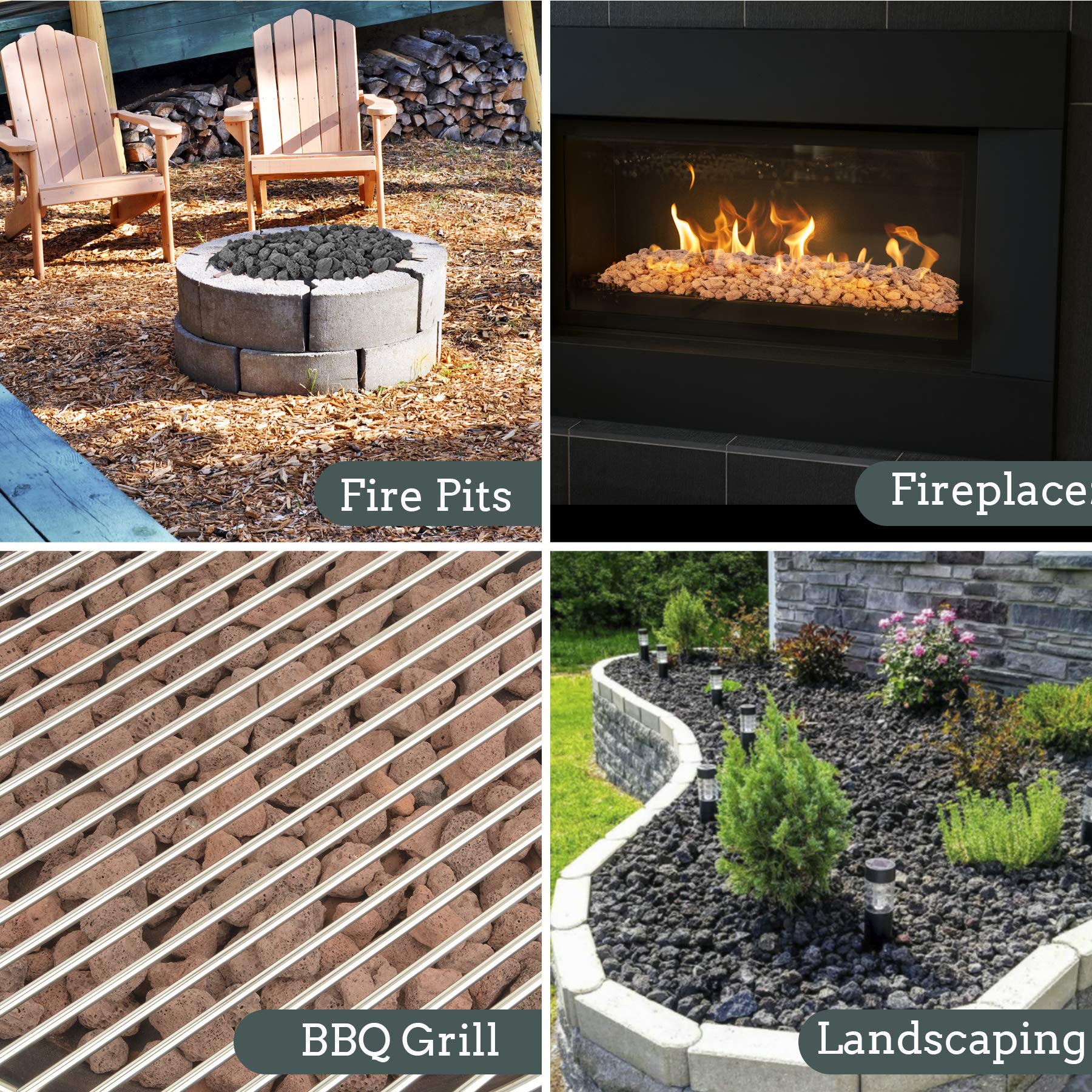 Mr. Fireglass black lava rocks used as decorative landscape mulch and low maintenance