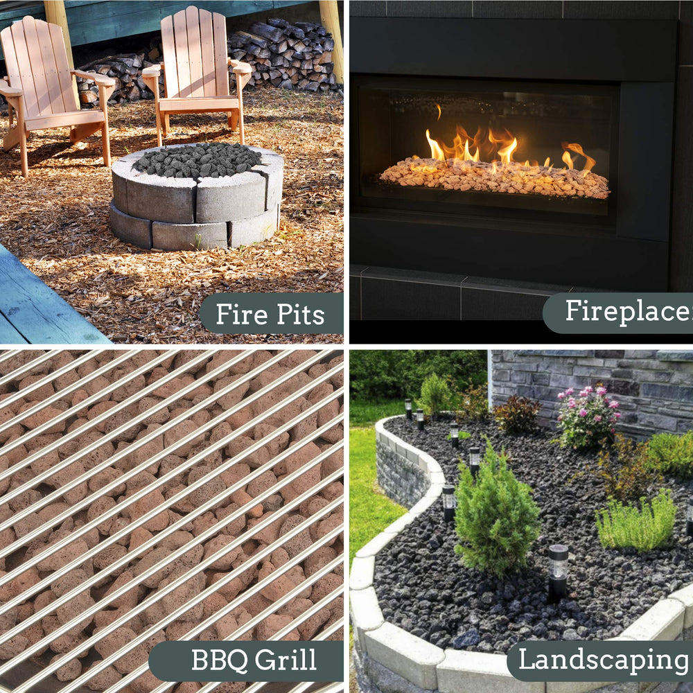 Mr. Fireglass black lava rocks used as decorative landscape mulch and low maintenance
