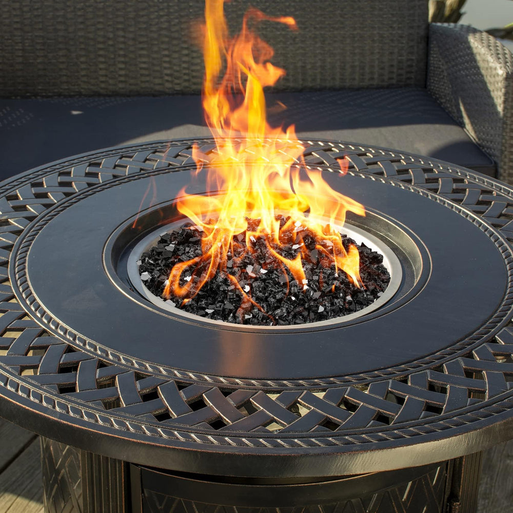 Mr. Fireglass used in planter and pathway hides pipes and enhances landscaping