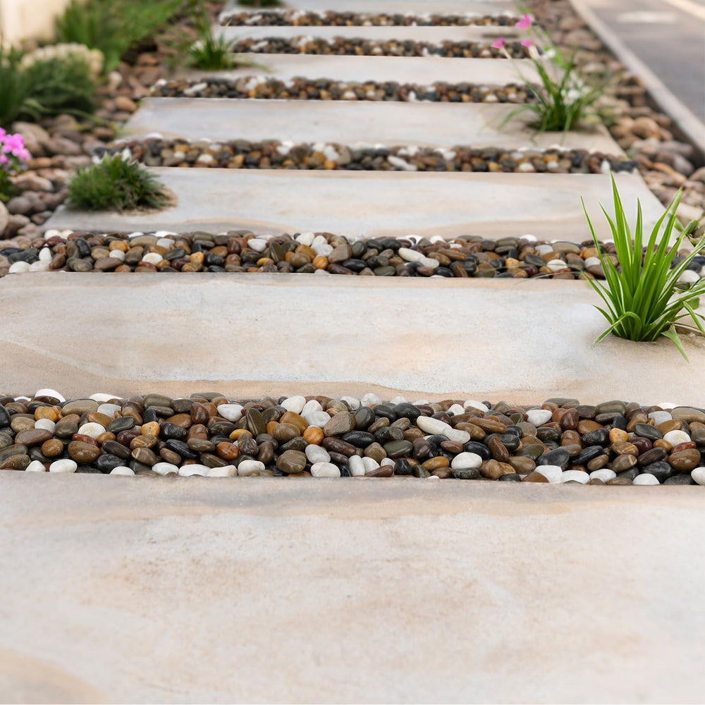 Mr. Fireglass lining a garden pathway showing cohesive color and low-maintenance benefit