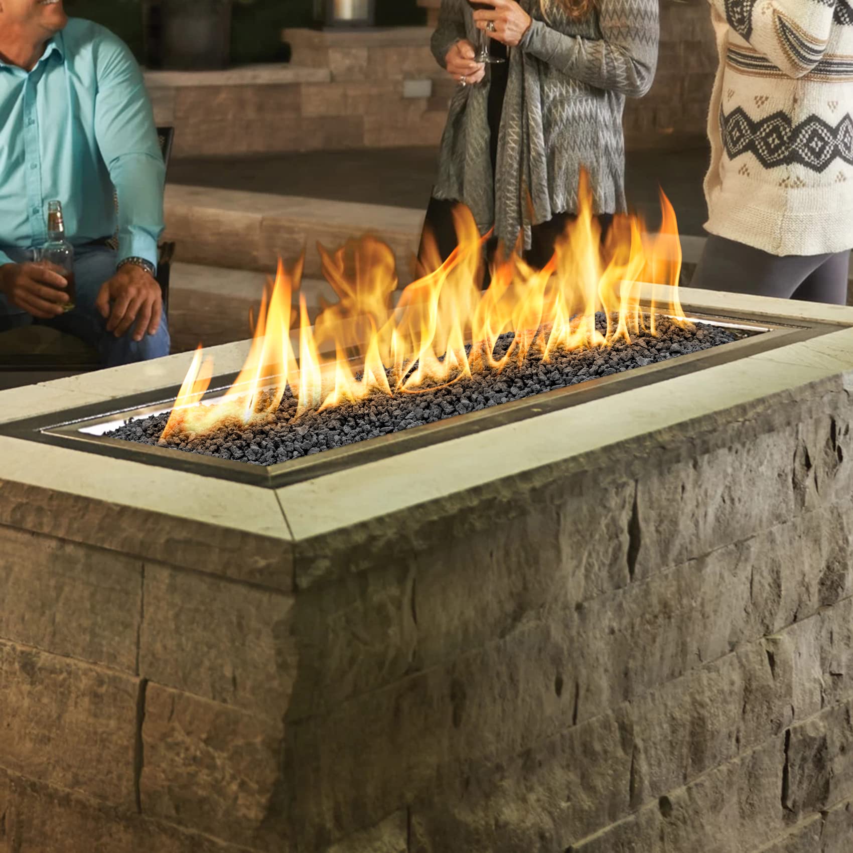 Mr. Fireglass open bag with lava rocks poured out demonstrating easy application