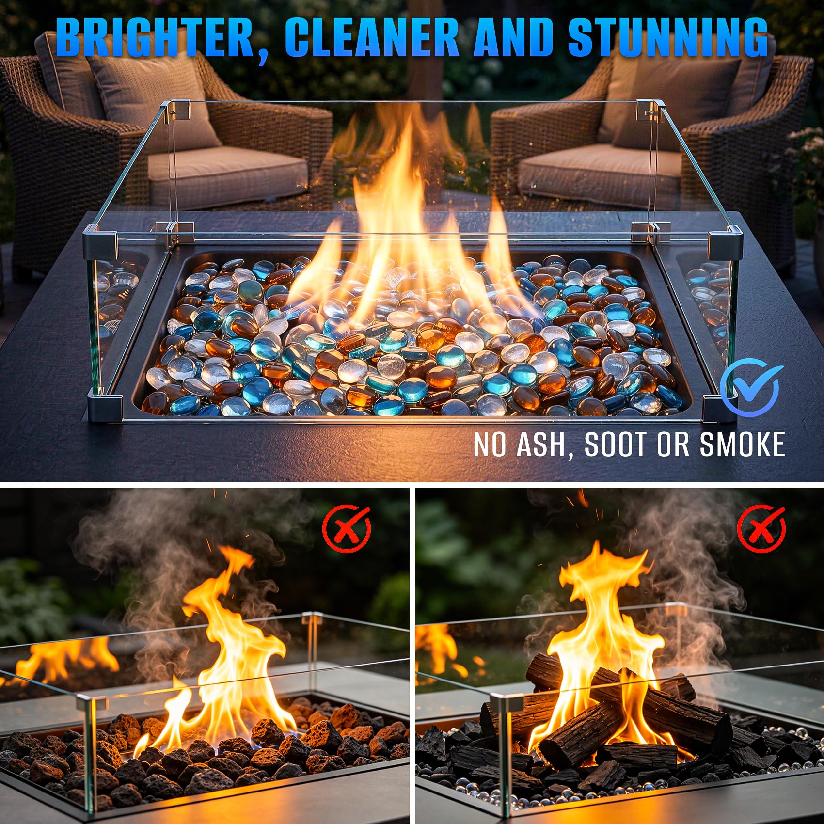 Mr. Fireglass installed in a fire pit showing improved flame color and style