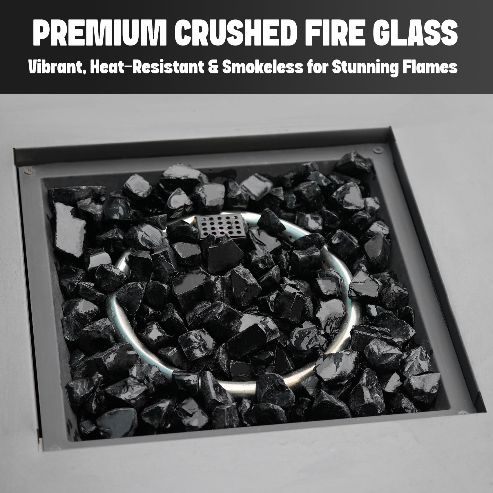 Mr. Fireglass reflecting flame light to show high-luster sparkle benefit