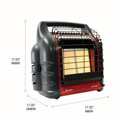 Mr. Heater visible flame and grill detail providing direct radiant warmth benefit