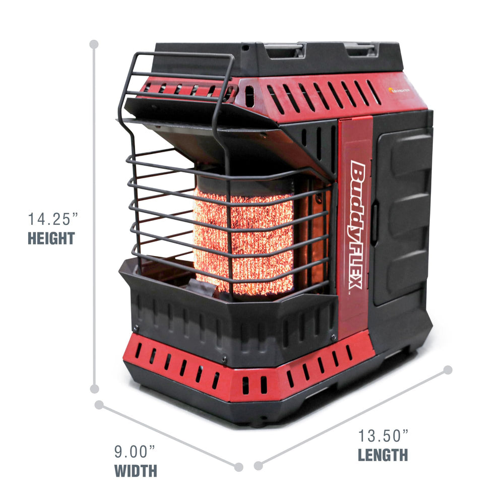 Mr. Heater Buddy FLEX propane connection with hose for extended runtime