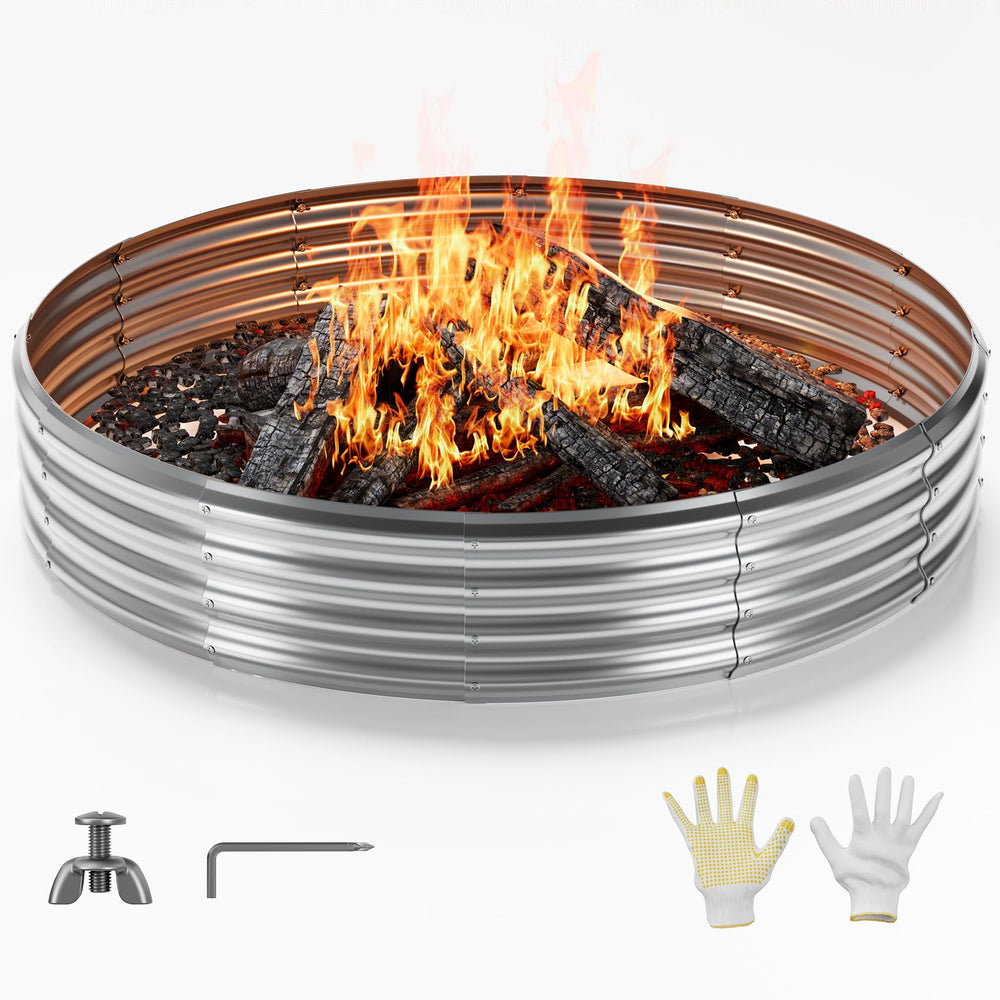 Mr IRONSTONE front view of assembled fire pit ring showing clean silver finish and benefit of style