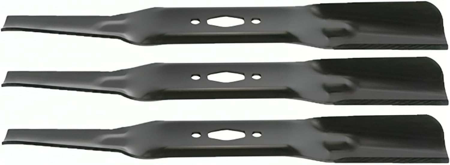 Mr Mower Parts three blades laid out to show balanced set advantage
