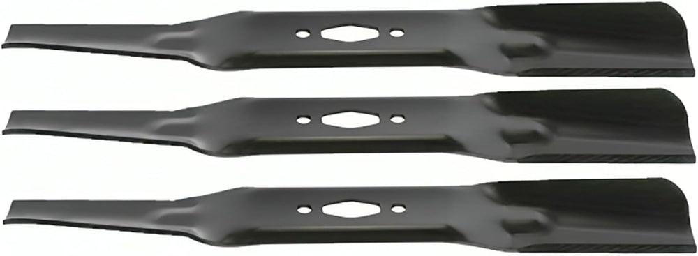 Mr Mower Parts three blades laid out to show balanced set advantage