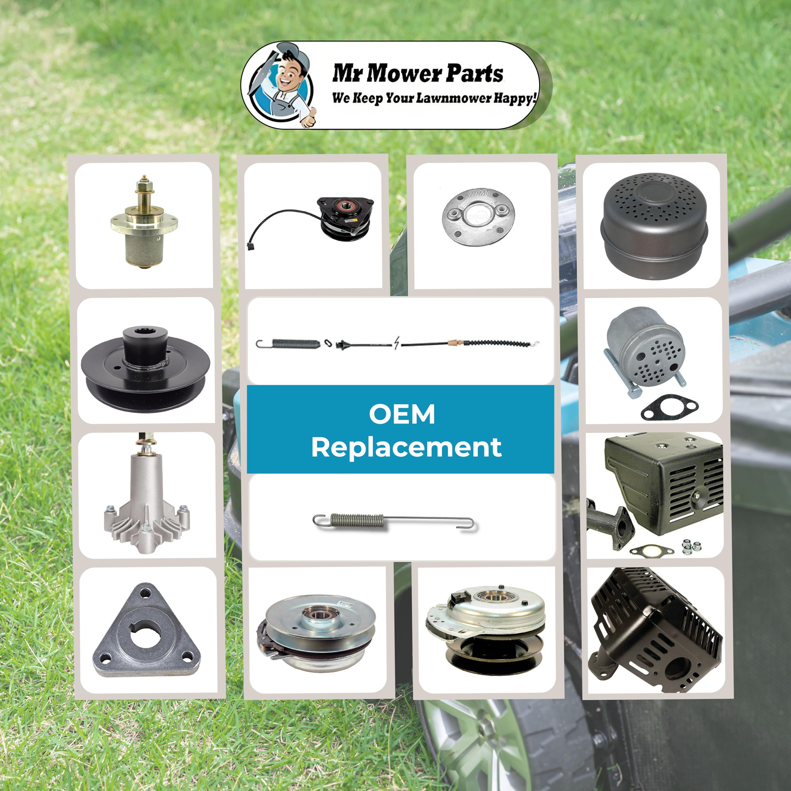 Mr Mower Parts blades on a lawn tractor ready to mow illustrating reliable replacement use