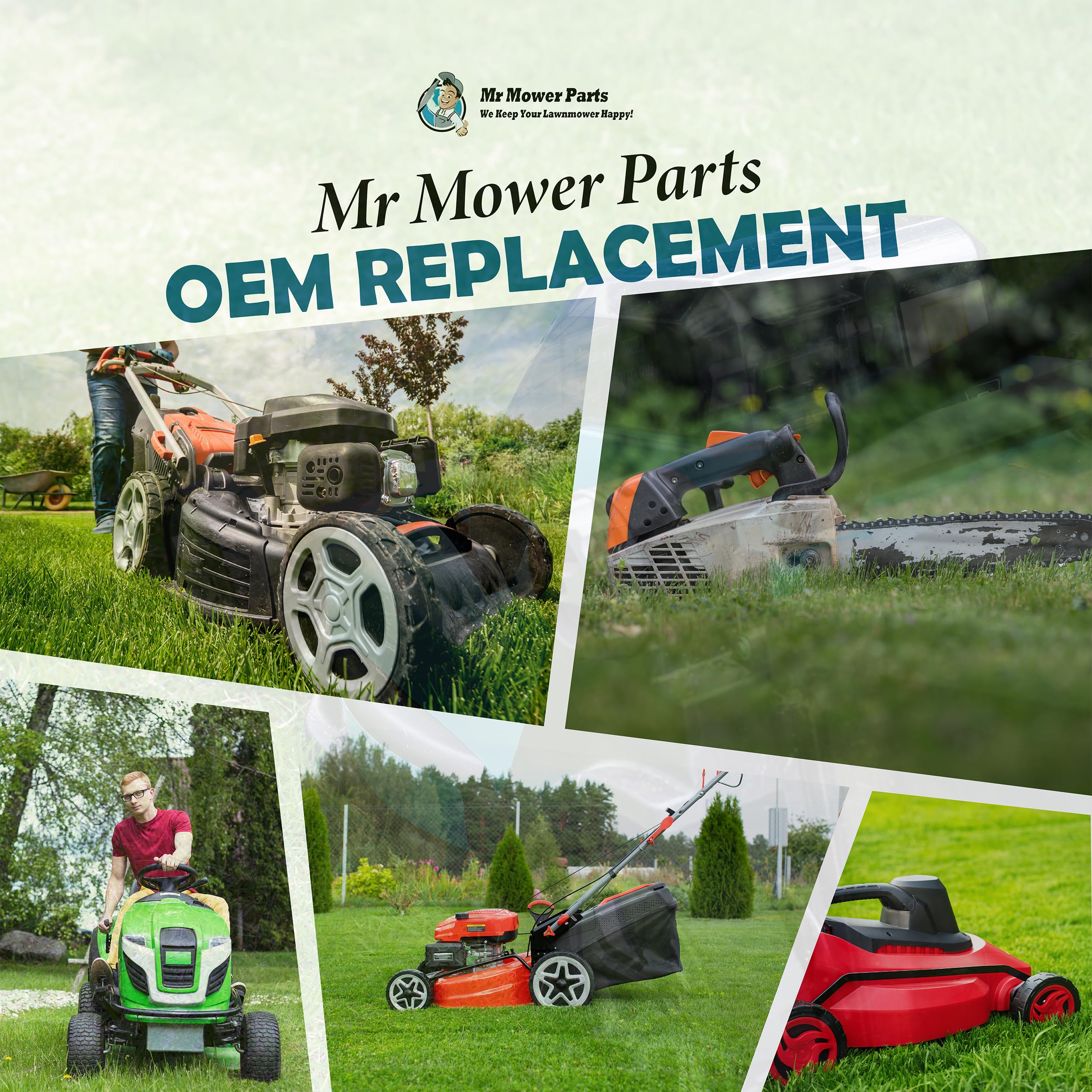 Mr Mower Parts mower cutting lawn with blades installed showing cleaner cut