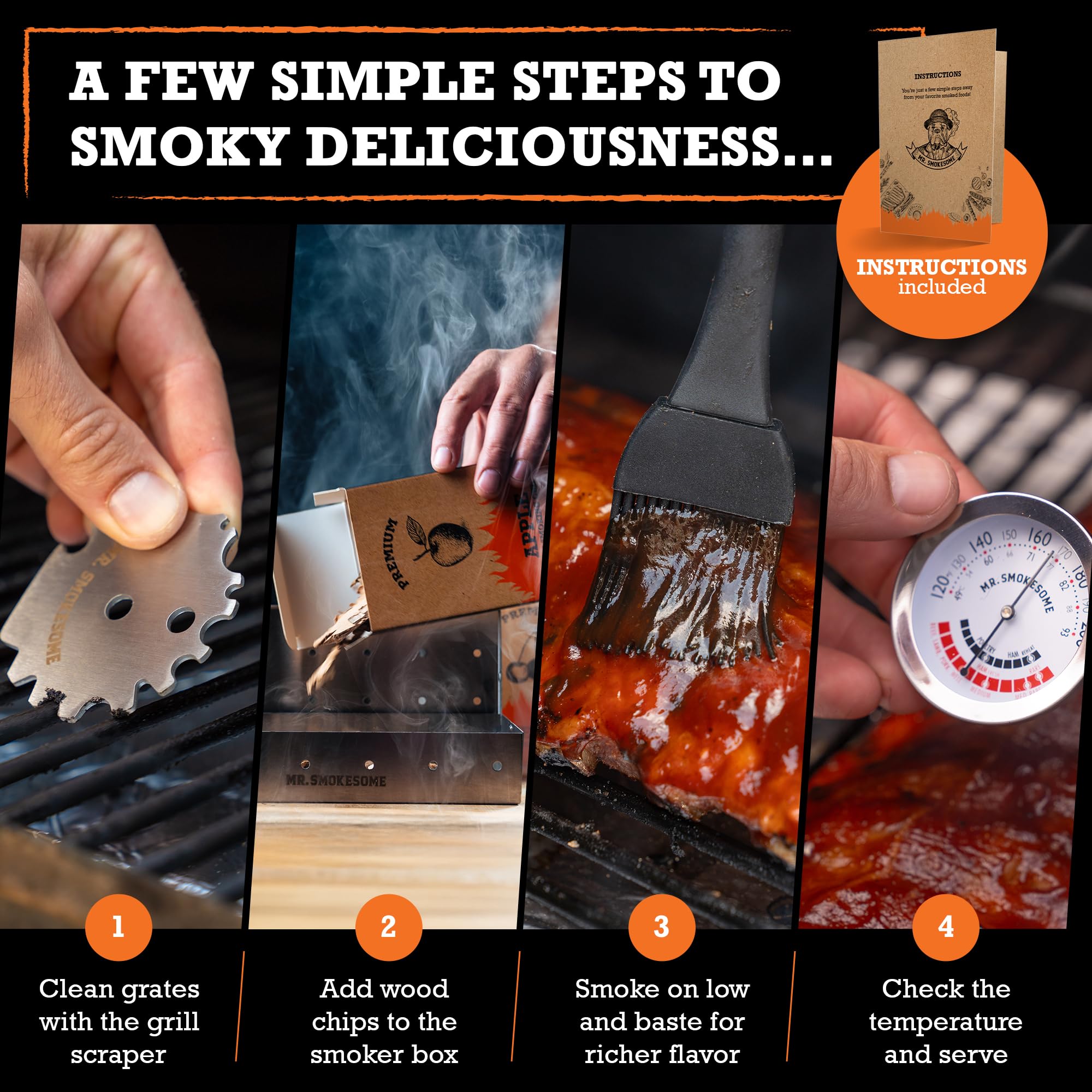 MR. SMOKESOME close-up of stainless-steel texture highlighting durable, food-safe material