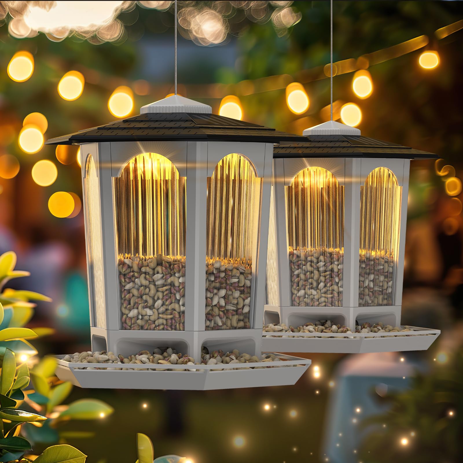 MrCrafts Nature front view of two hanging feeders showing elegant garden appeal