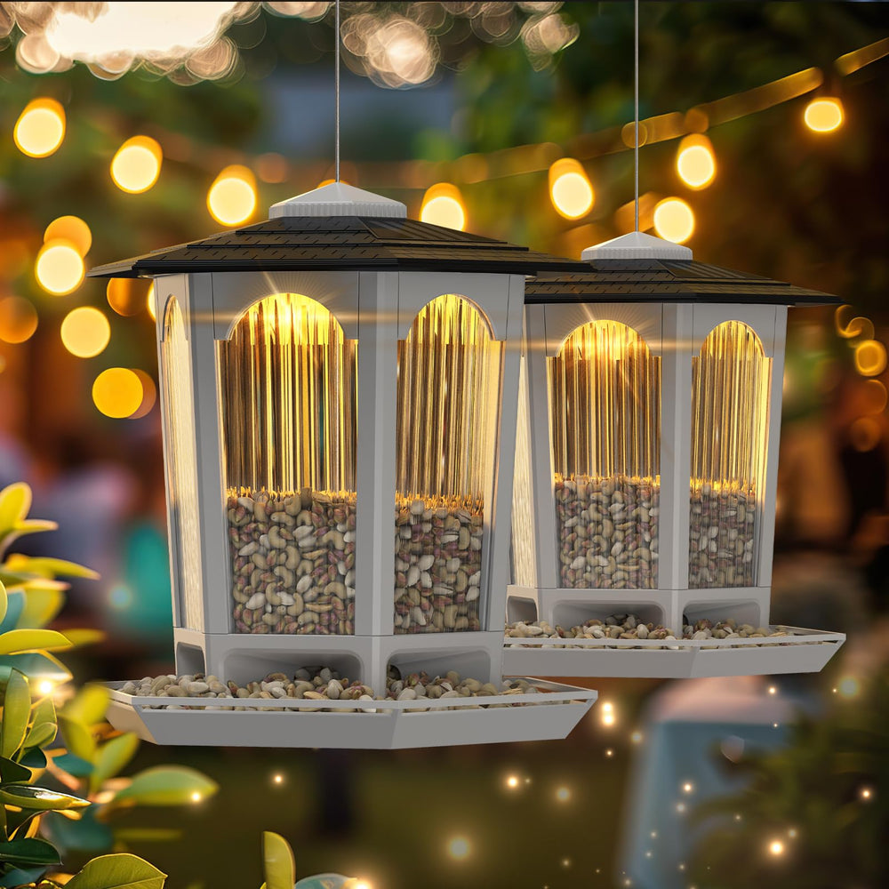 MrCrafts Nature front view of two hanging feeders showing elegant garden appeal