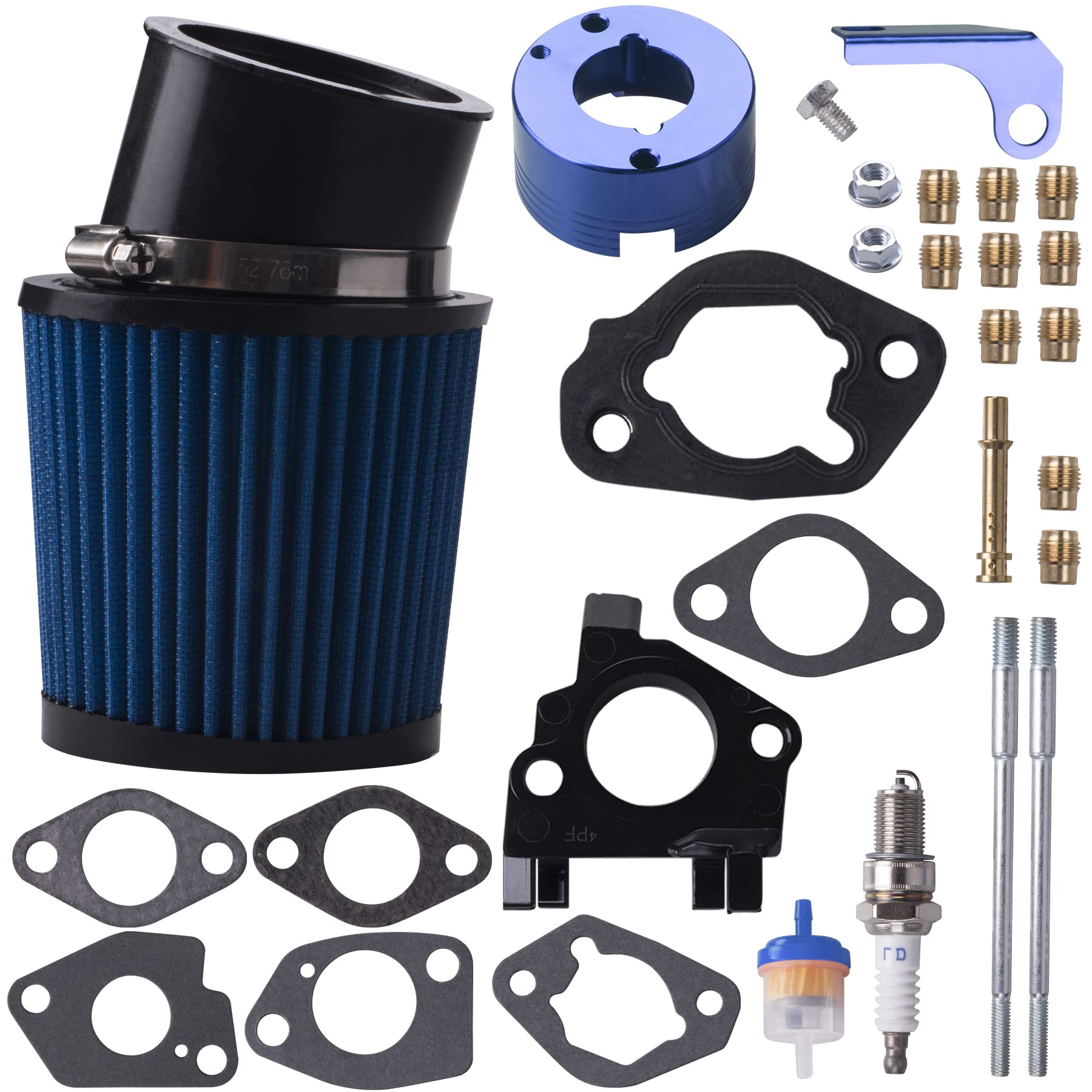 MRELC front packaging showing blue air filter and included parts, clear component overview