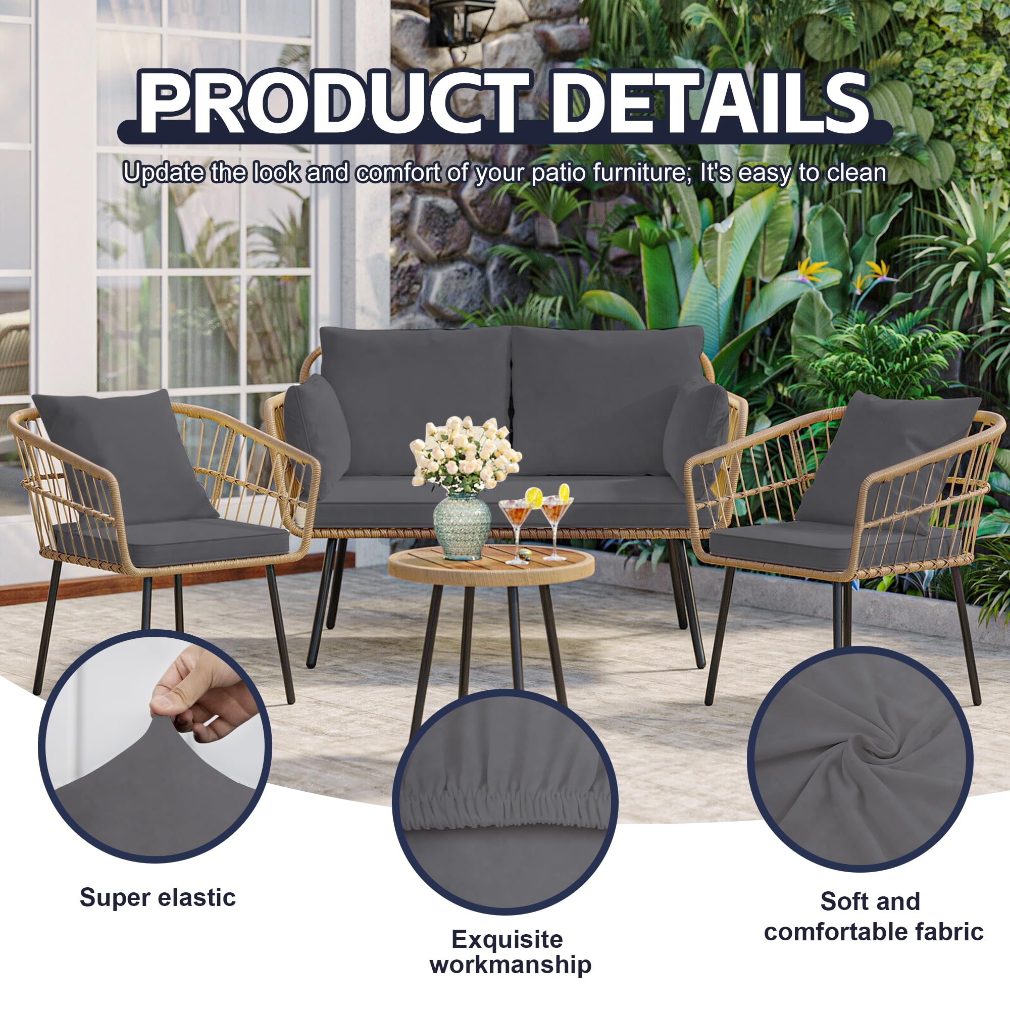 MRGSDL fitted cushion cover on patio chair demonstrating smooth tailored look and easy refresh benefit
