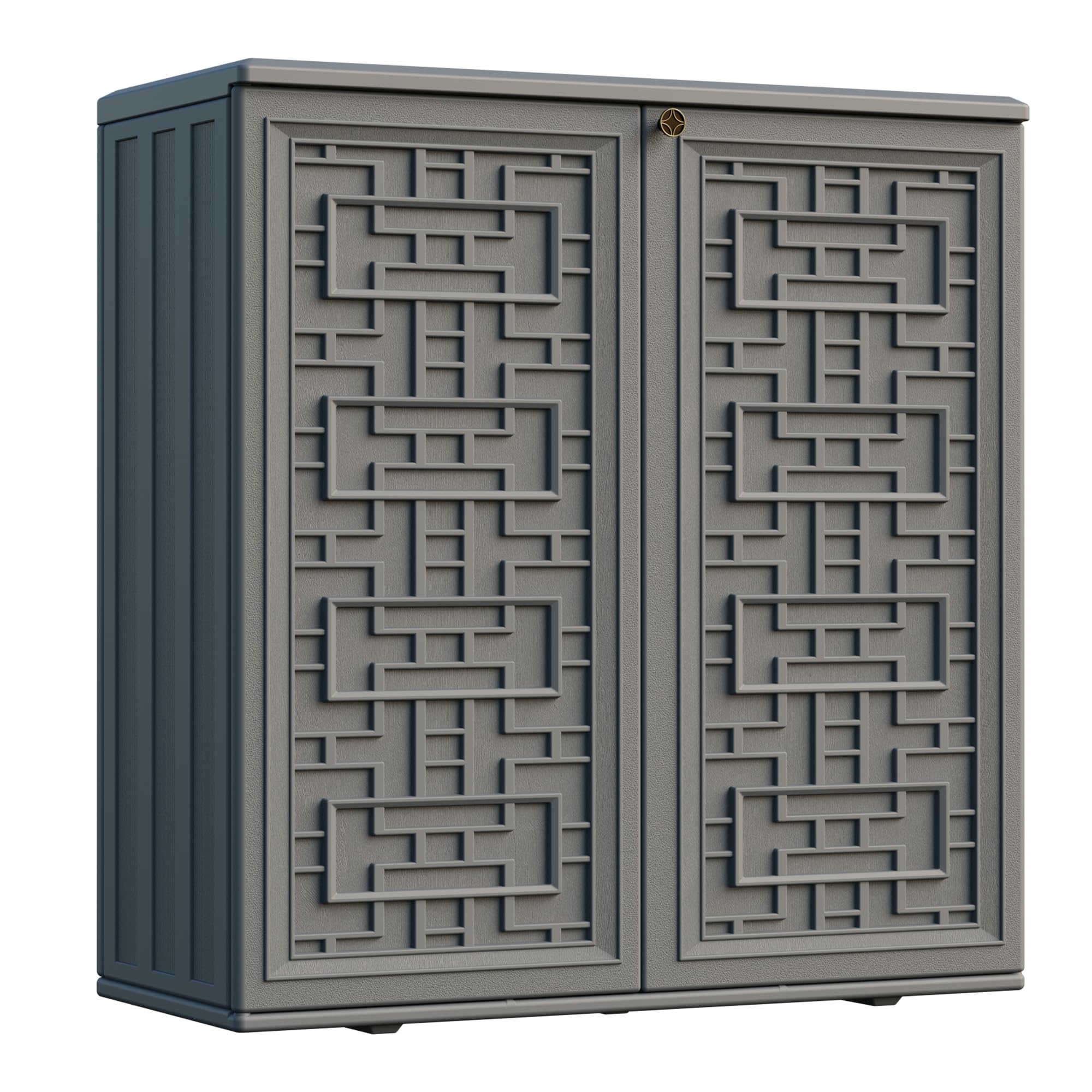 Mrosaa front view of cabinet showing compact weatherproof storage benefit
