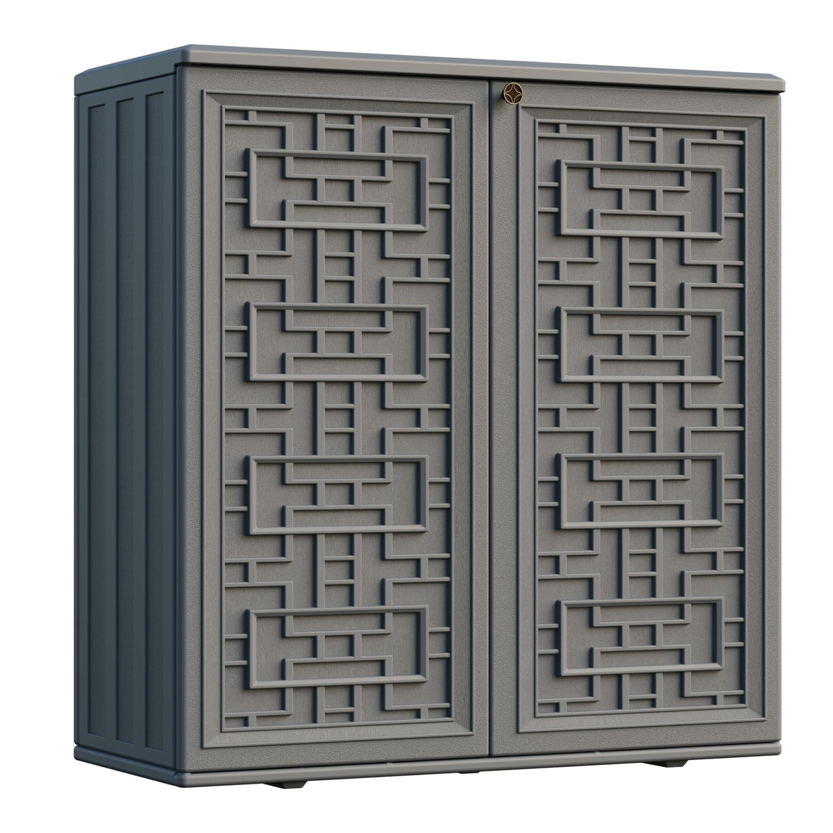 Mrosaa front view of cabinet showing compact weatherproof storage benefit