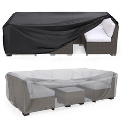 Mrrihand front view showing full covered patio dining set protecting furniture