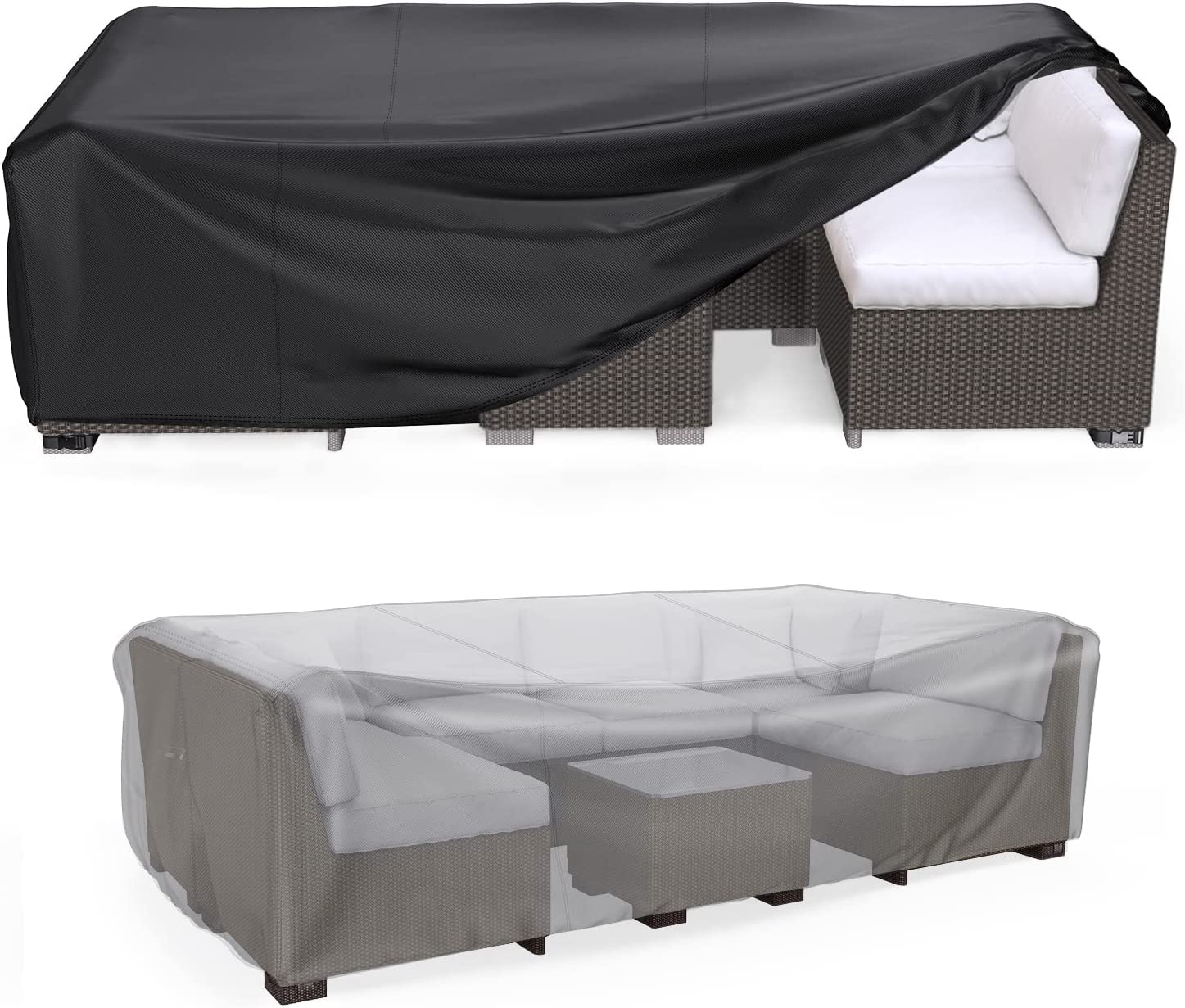 Mrrihand front view of full patio cover protecting furniture, keeps set dry
