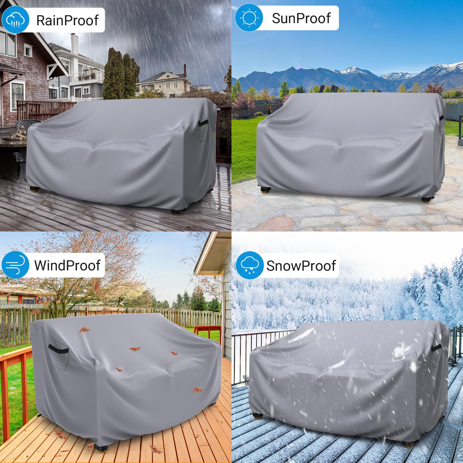 Mrrihand cover on patio loveseat demonstrating neat outdoor protection