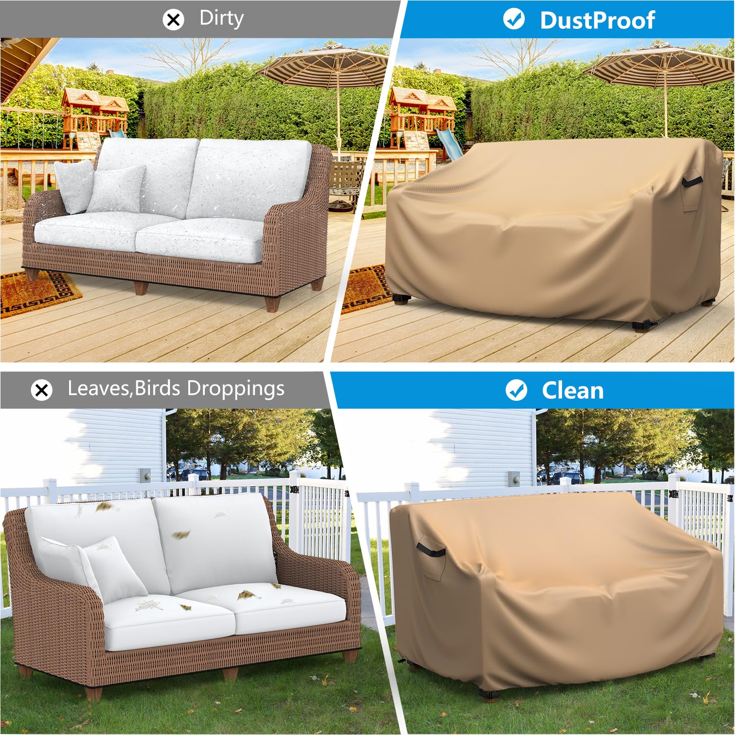 Mrrihand covered sofa on patio illustrating weather defense benefit