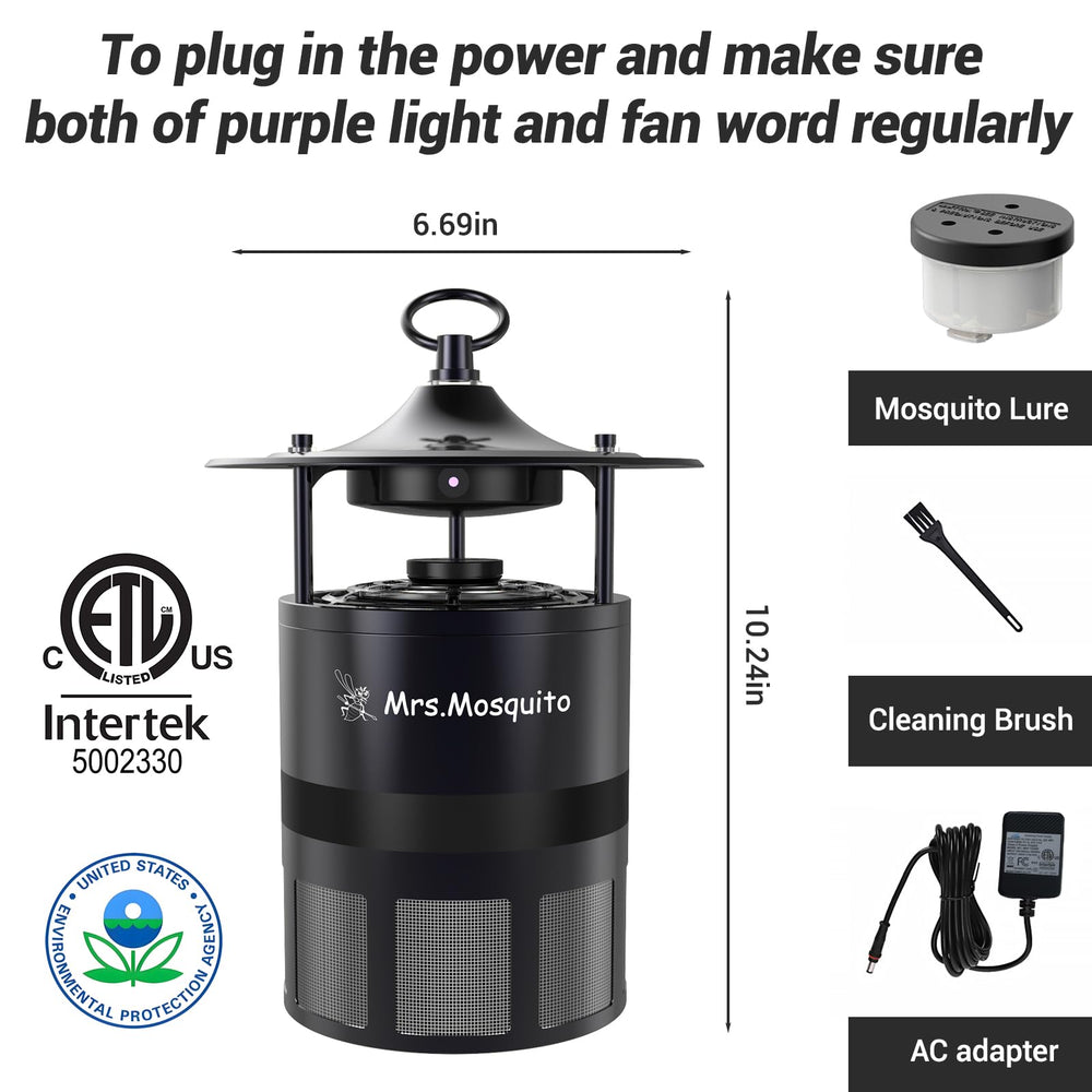 Mrs Mosquito glowing UV at night showing visible attractant to reduce mosquitoes