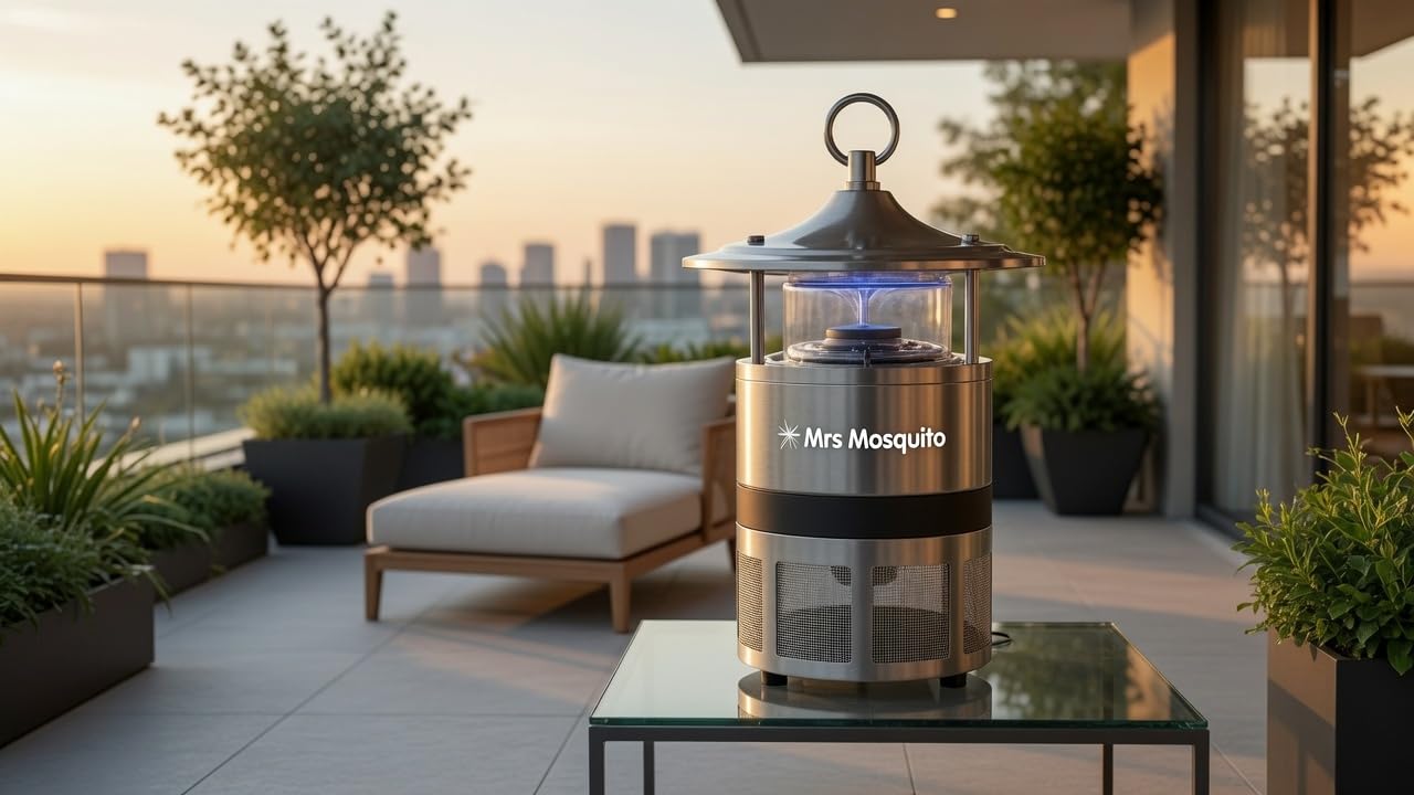 Mrs Mosquito UV lamp close-up highlighting long 15,000-hour lamp life benefit