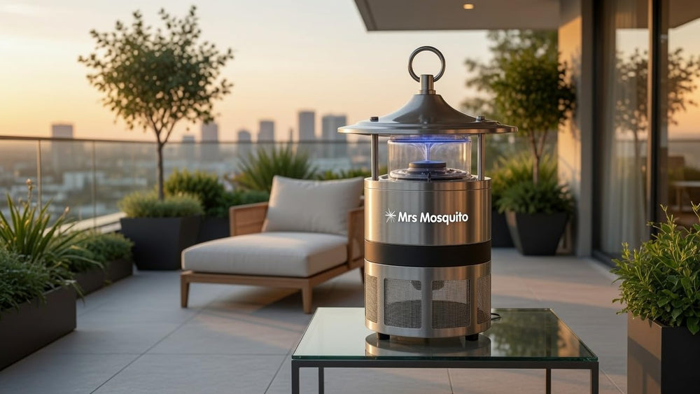 Mrs Mosquito UV lamp close-up highlighting long 15,000-hour lamp life benefit