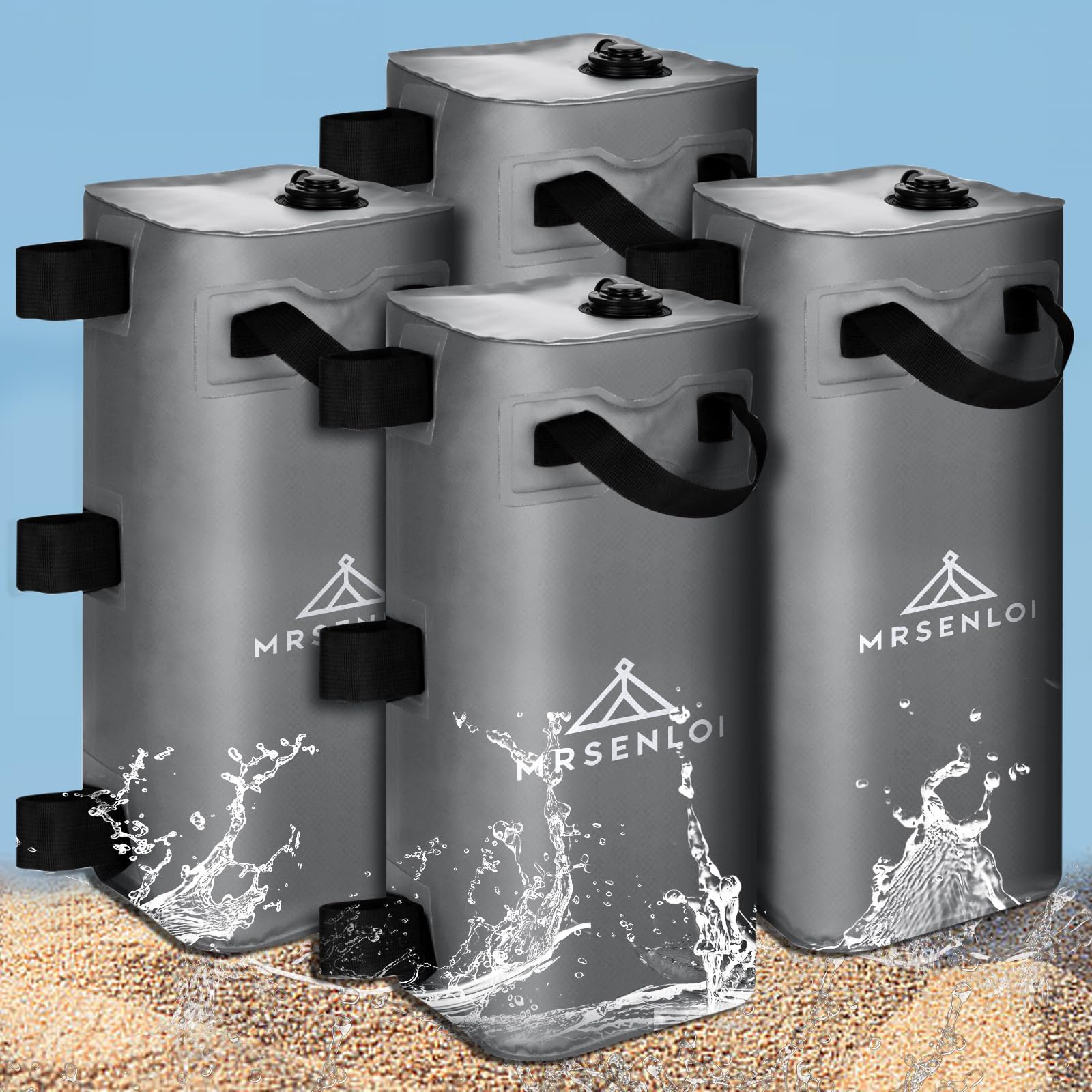 Mrsenloi front view of four grey water weight bags showing secure canopy anchoring benefit