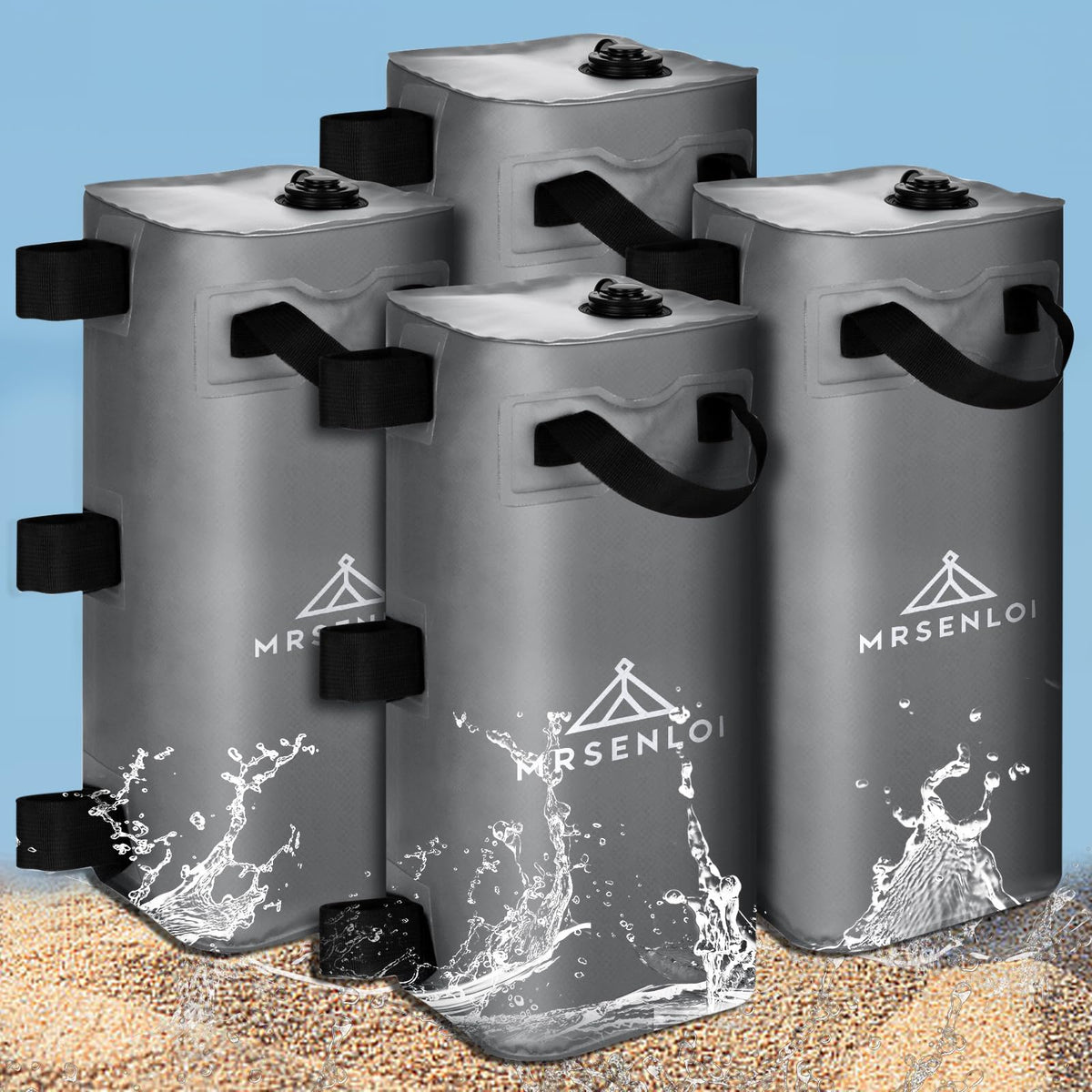 Mrsenloi front view of four grey water weight bags showing secure canopy anchoring benefit