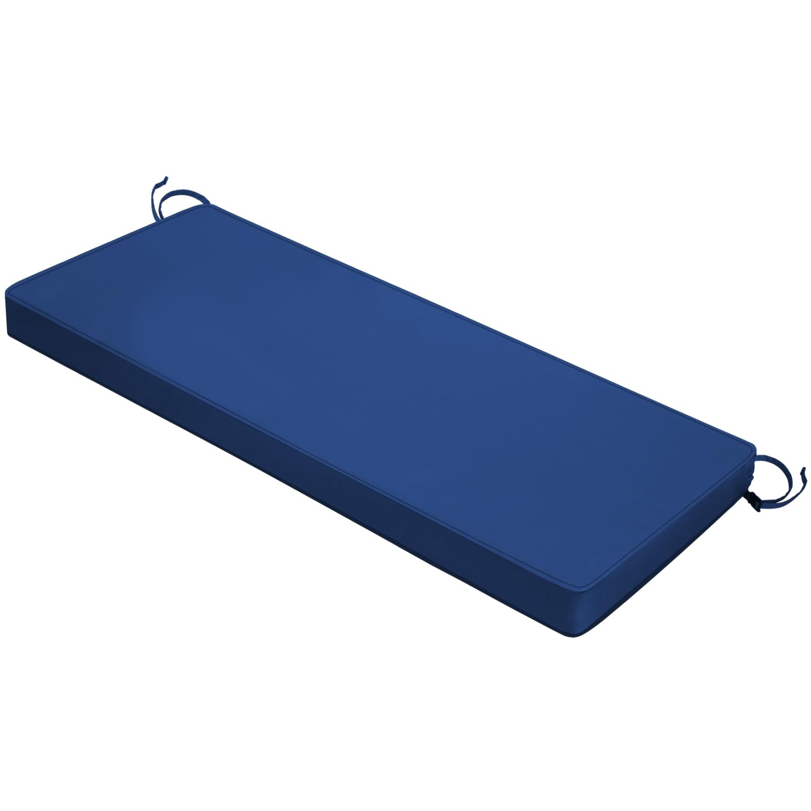 Mrsenloi front view blue bench cushion showing neat finish and inviting comfort
