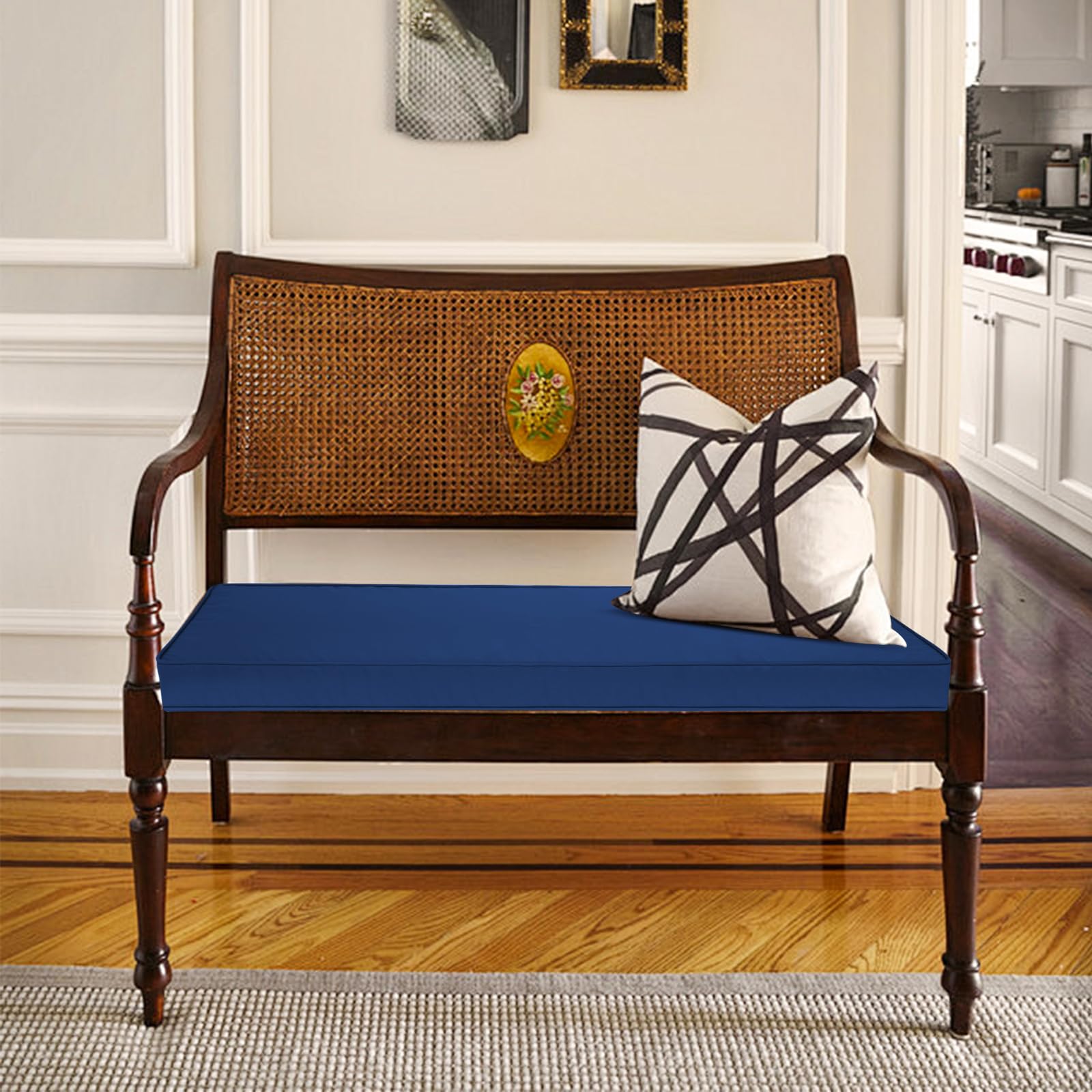 Mrsenloi cushion on standard bench illustrating 42x18x3 inch size fit