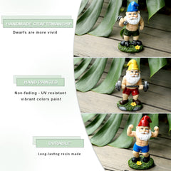 Mrsivrop barbell gnome lifting in a garden offering a humorous focal point